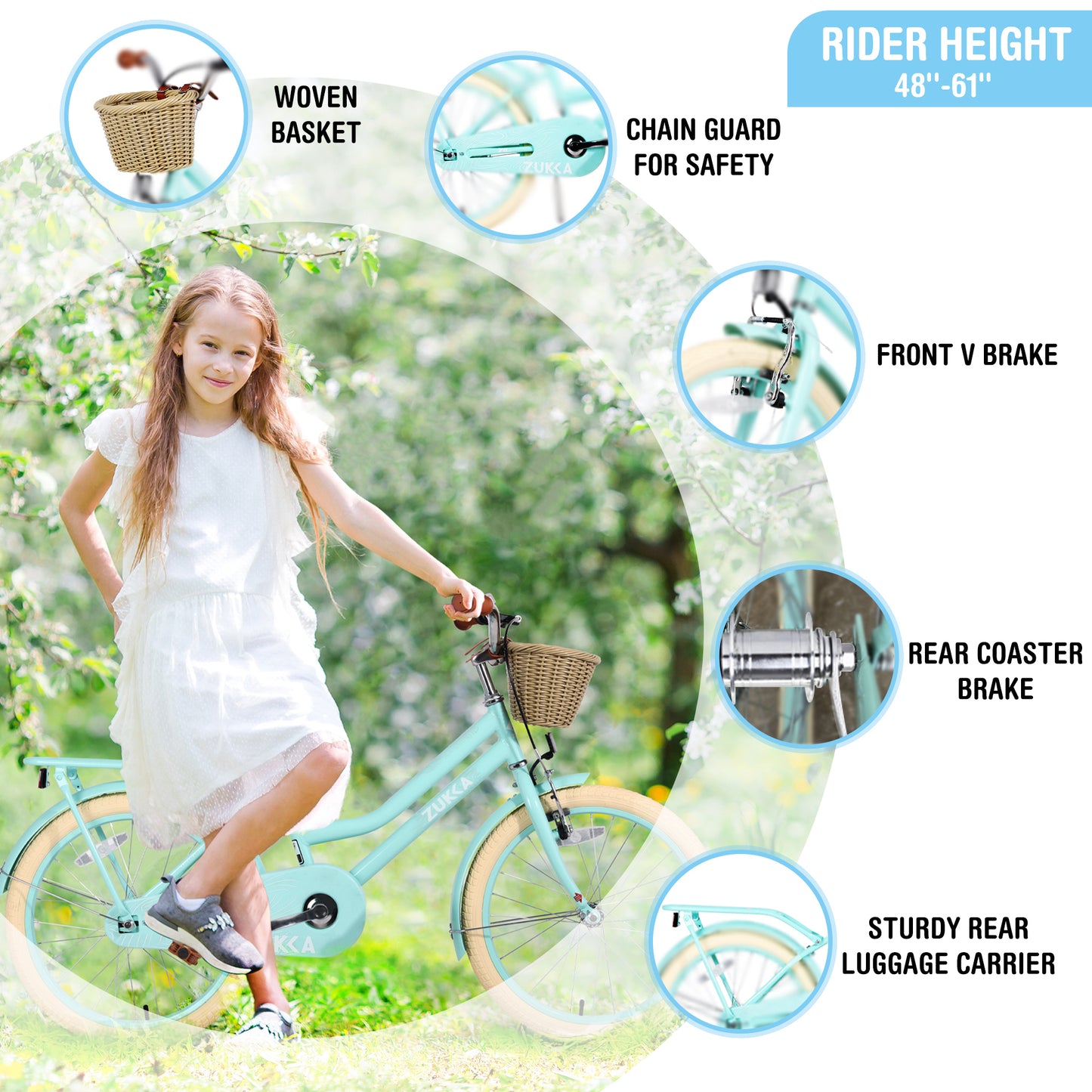 20 Inch Girls Bike Front Wheels Replacement with Solid Air Rubber Tire and Inner Tube