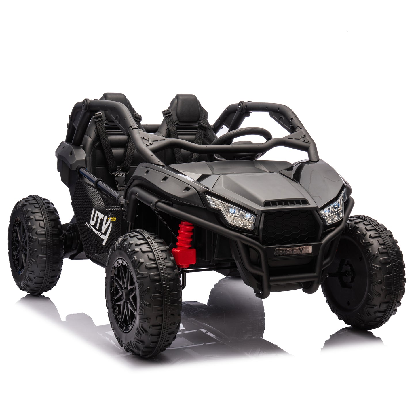 24V Two-seater Kids Ride On UTV w/Parents Control,20in seat width,400W Super high power,Four-wheel Suspension,Bluetooth,MP3,USB,LED Light,Horn,Rear storage space,Speeds 3.73-4.97MPH For Kids aged 3+.