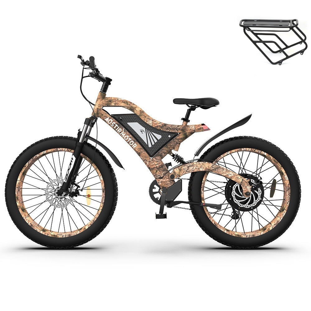 AOSTIRMOTOR S18-1500W 26' 1500W Electric Bike Fat Tire 48V 15AH Removable Lithium Battery Mountain Bicycle Shimanos Bicycle Full Suspension MTB Bikes for Adults