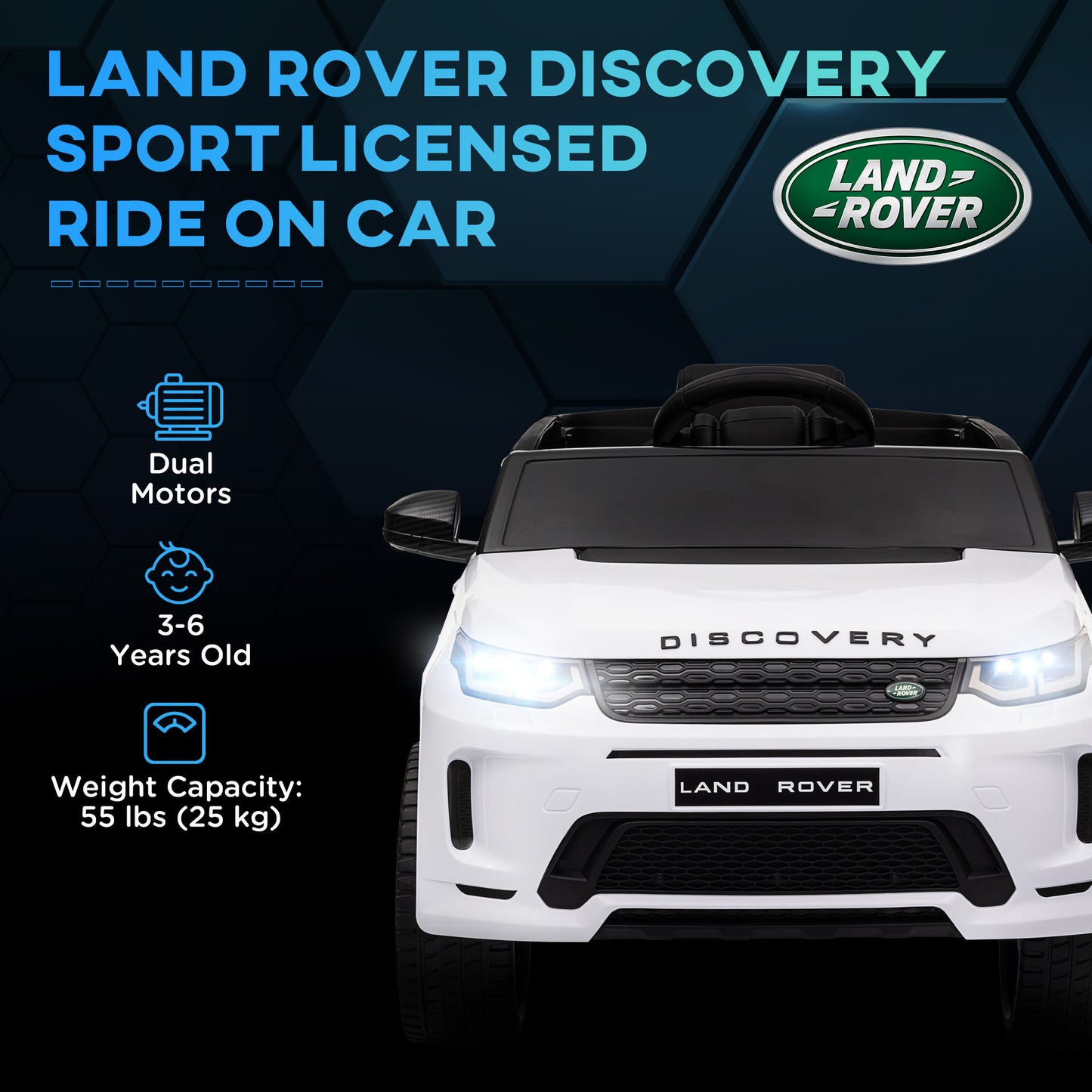 Qaba Land Rover Discovery Sport Licensed 12V Kids Ride on Car, Battery Powered Kids Electric Car with Remote Control, Soft Start, LED Lights, Music Horn, 3 Speeds, White