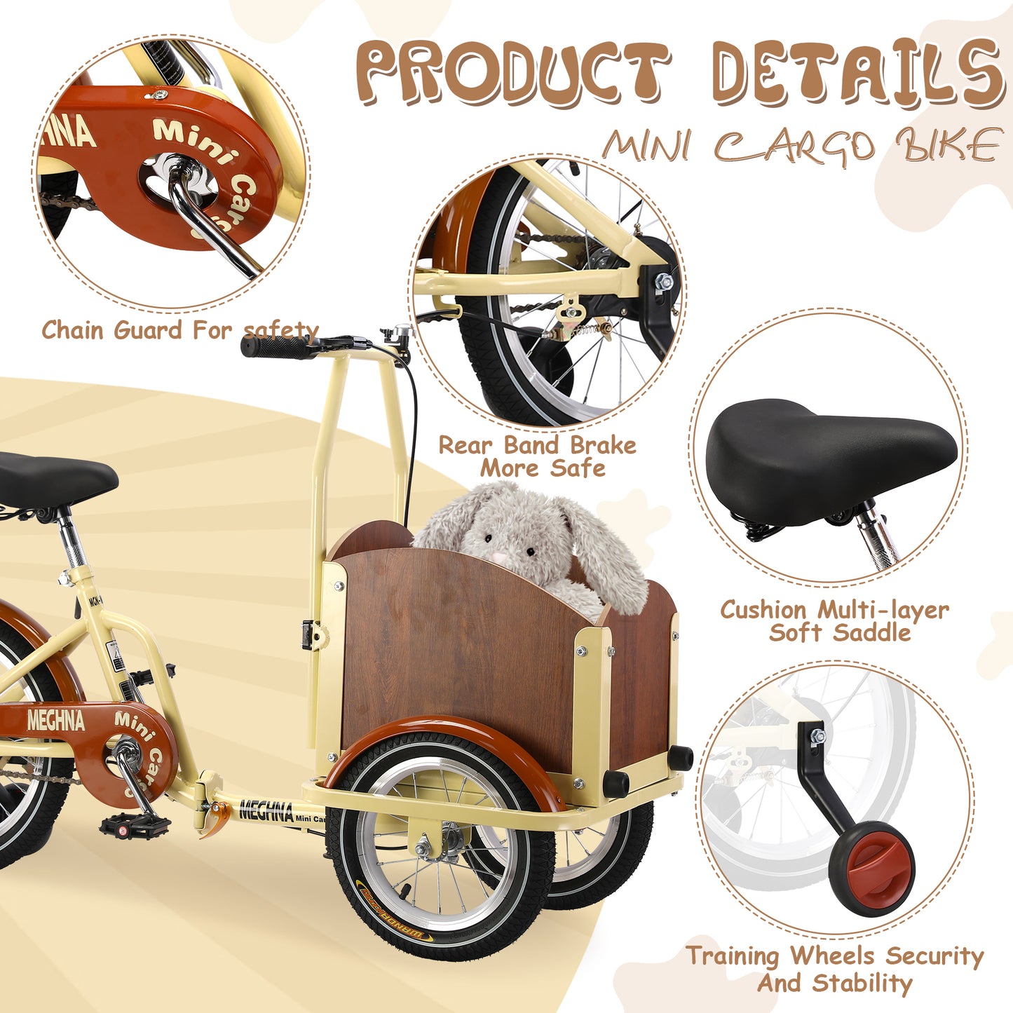 Foldable Tricycle for Kids Ages 6-12,Mini Cargo Bike,Pet Bike,Reverse Tricycle,Outdoor Parent-Child Bike for travel,With Cargo Basket and Training Wheels.