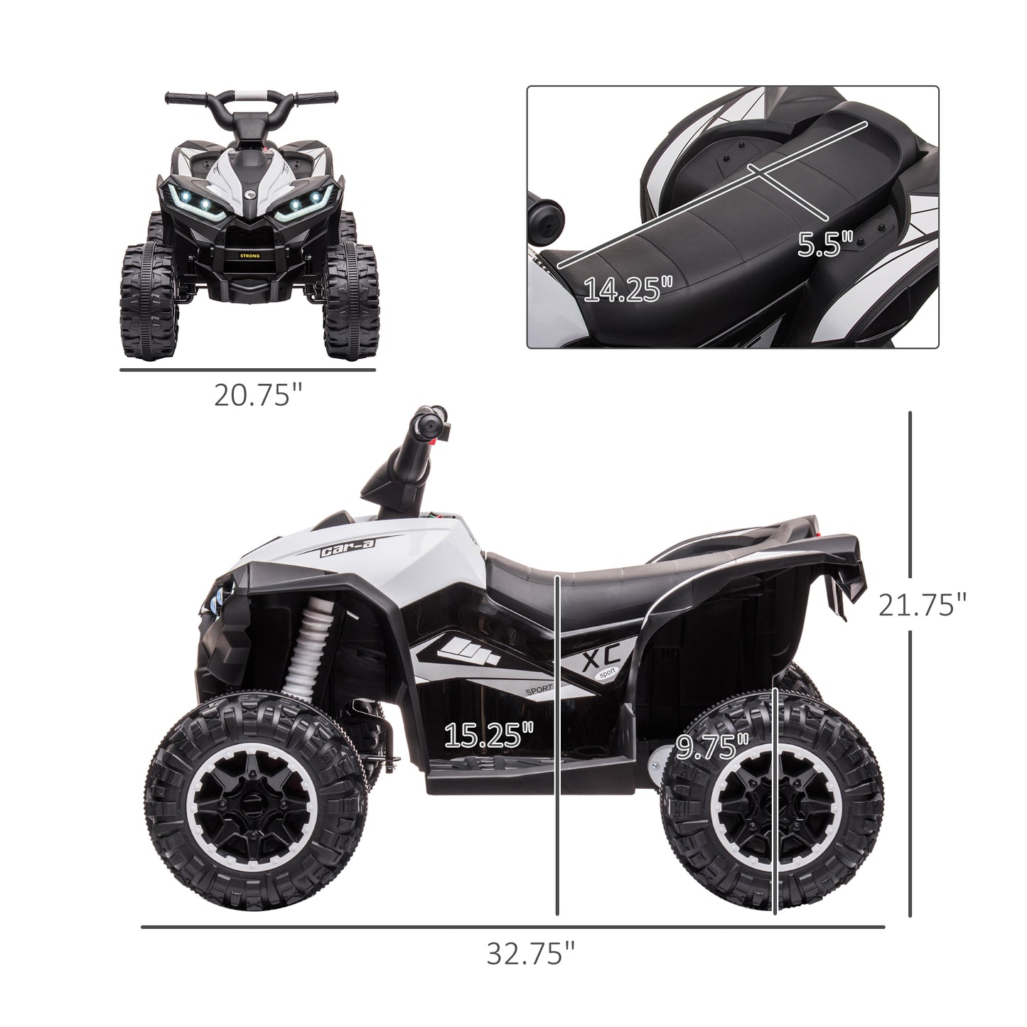 12V Kids ATV Quad Car with Forward & Backward Function, Four Wheeler for Kids with Wear-Resistant Wheels, Music, Electric Ride-on ATV for Toddlers Ages 3+ Years Old, White