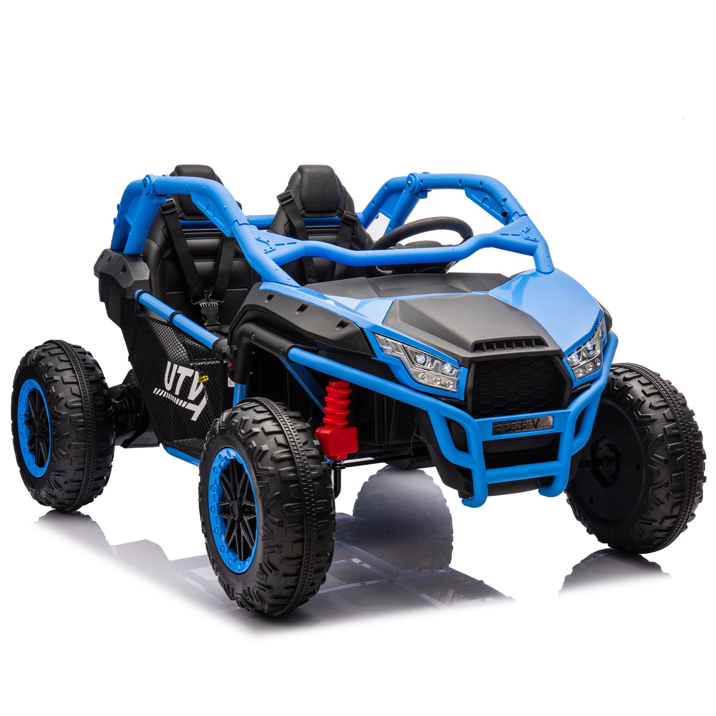 24V Two-seater Kids Ride On UTV w/Parents Control,20in seat width,400W Super high power,Four-wheel Suspension,Bluetooth,MP3,USB,LED Light,Horn,Rear storage space,Speeds 3.73-4.97MPH For Kids aged 3+.