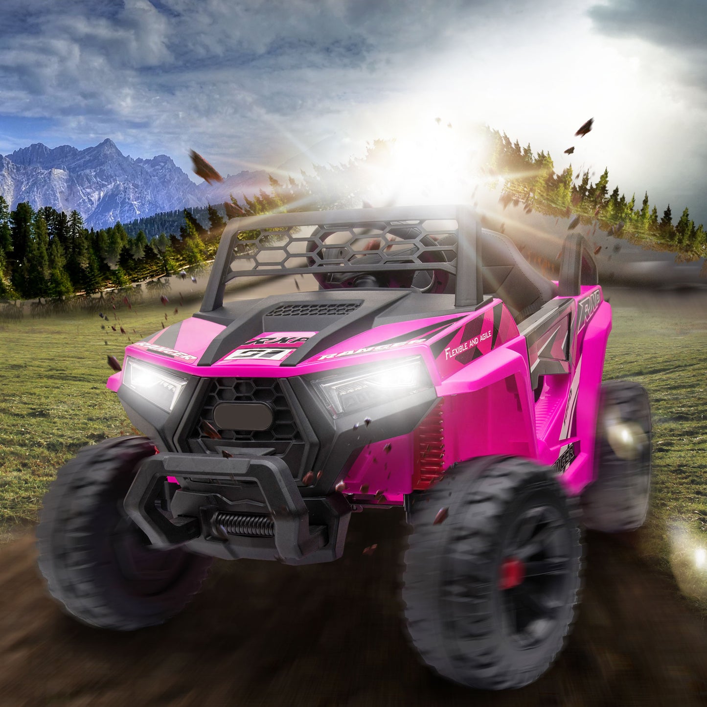 12V kids Ride On Mini UTV, Electric Car with Front LED Lights and Horn, Single Seat with a Safety Belt, Forward/Reverse Function