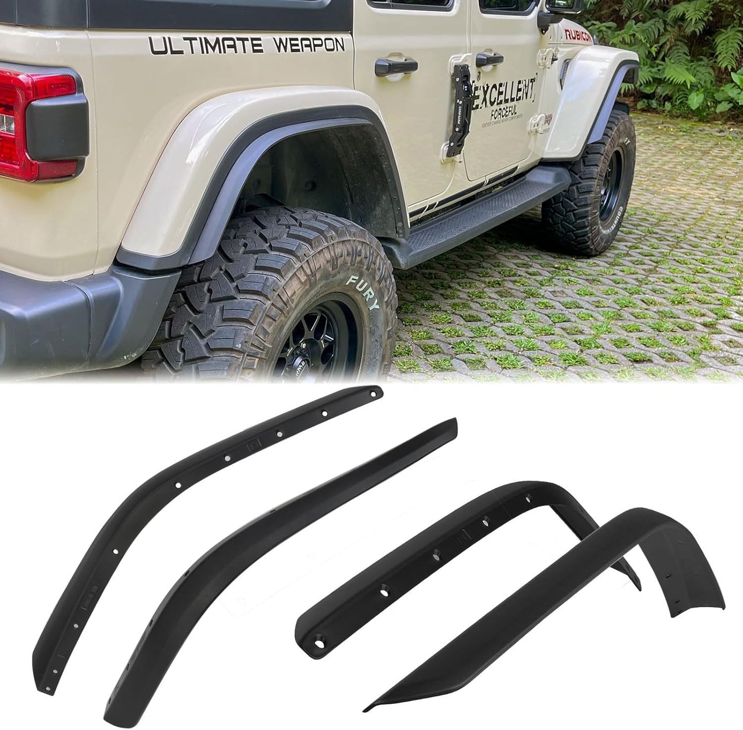 Fenders Front & Rear Fenders Compatible with 2018-2024 Jeep Wrangler JL and JLU Unlimited Rubicon, Off-Road Wheel Fender Liner Set 4 Pcs(Only Fit High Clearance Fender Flares,Not for 4XE)