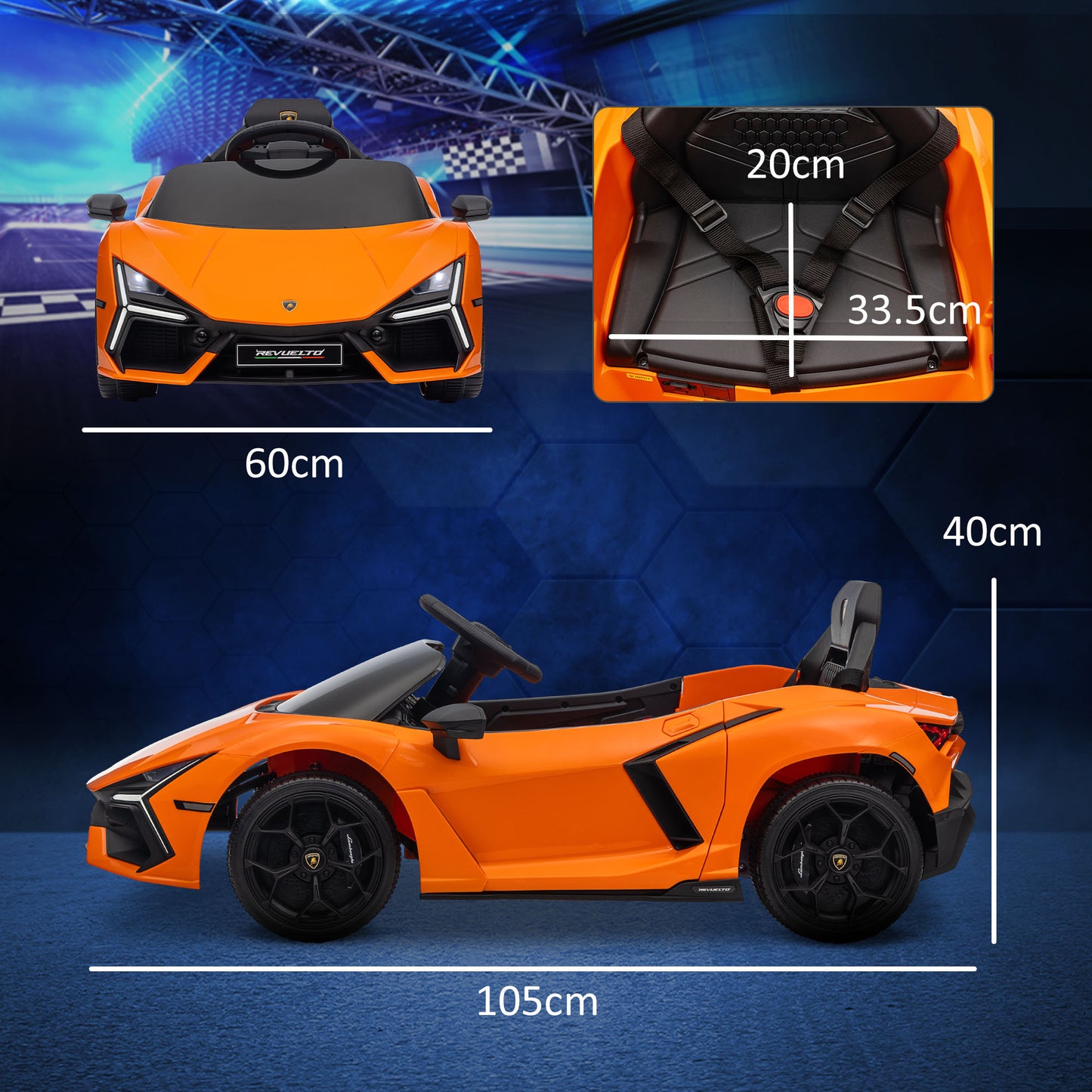 Qaba Lamborghini Revuelto Licensed 12V Kids Electric Car, Battery Powered Ride on Car with Hydraulic Doors, Remote Control, Transport Wheels, Spring Suspension, Music, Lights, 3 Speeds, Orange