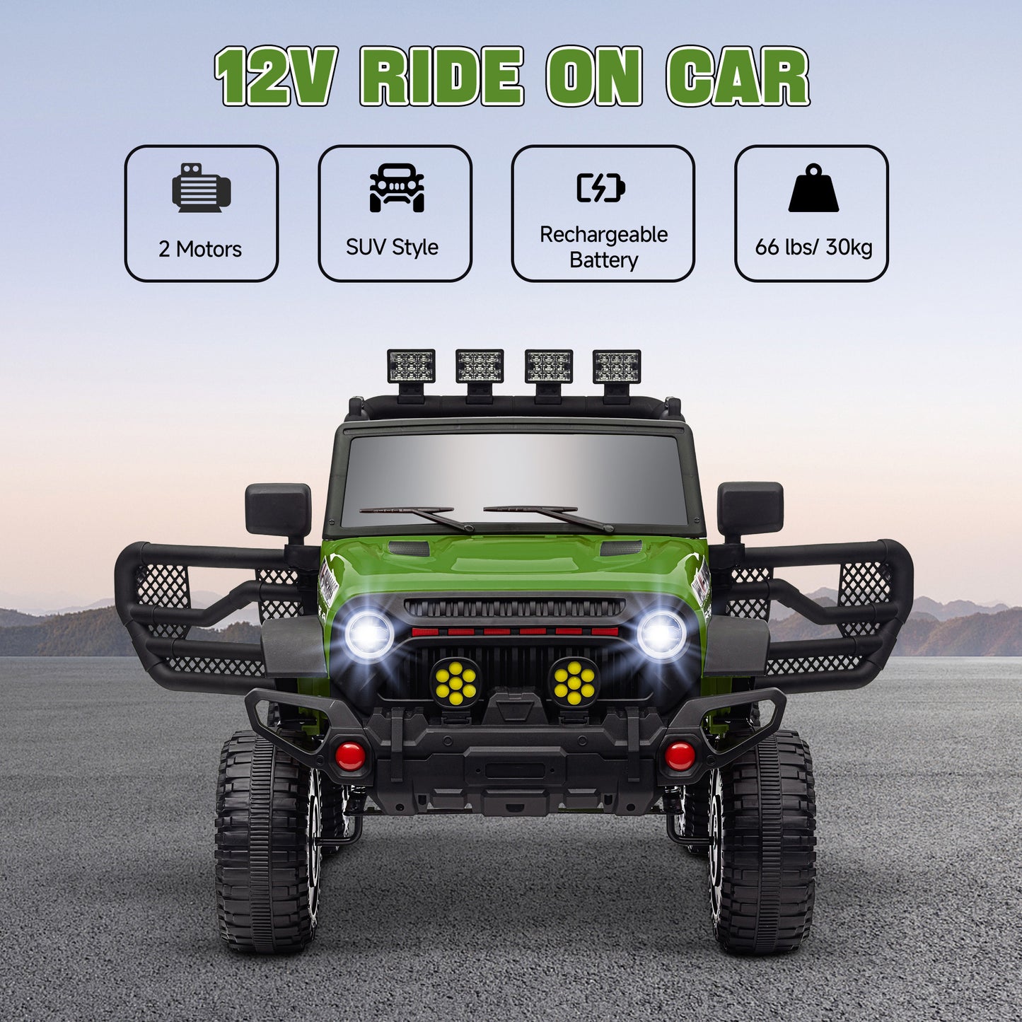 Qaba 12V Ride on Truck, Electric Car for Kids, Battery Powered Ride on Car, Parent Remote, 4 Suspension Wheels, Music Horn LED Lights, Green