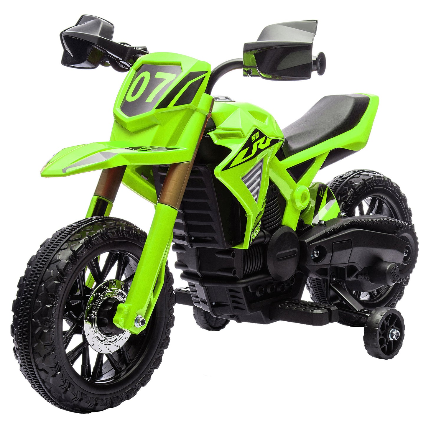 Qaba Kids Motorcycle, 6V Battery Powered Dirt Bike with Training Wheels, Horn & Start Sound, Electric Motorcycle for Kids 3-8 Years, Green