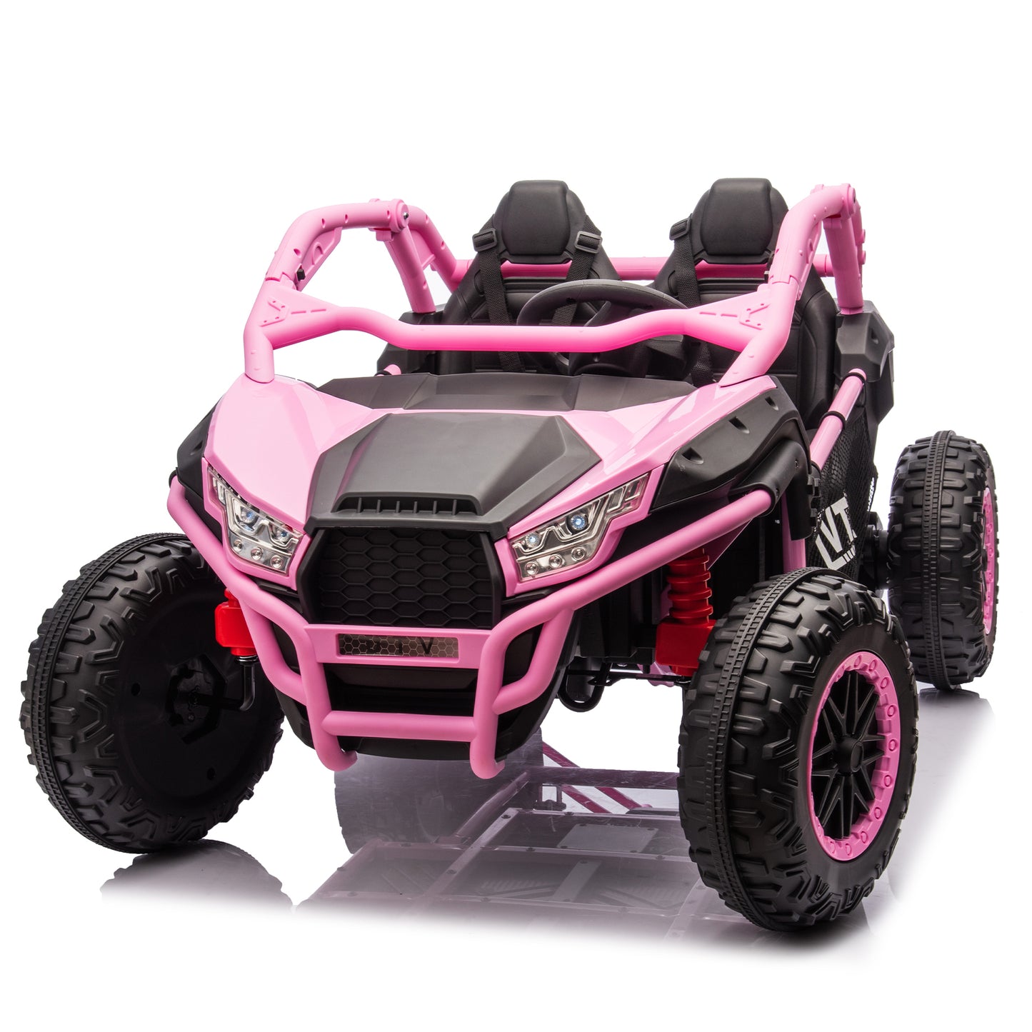 24V Two-seater Kids Ride On UTV w/Parents Control,20in seat width,400W Super high power,Four-wheel Suspension,Bluetooth,MP3,USB,LED Light,Horn,Rear storage space,Speeds 3.73-4.97MPH For Kids aged 3+.