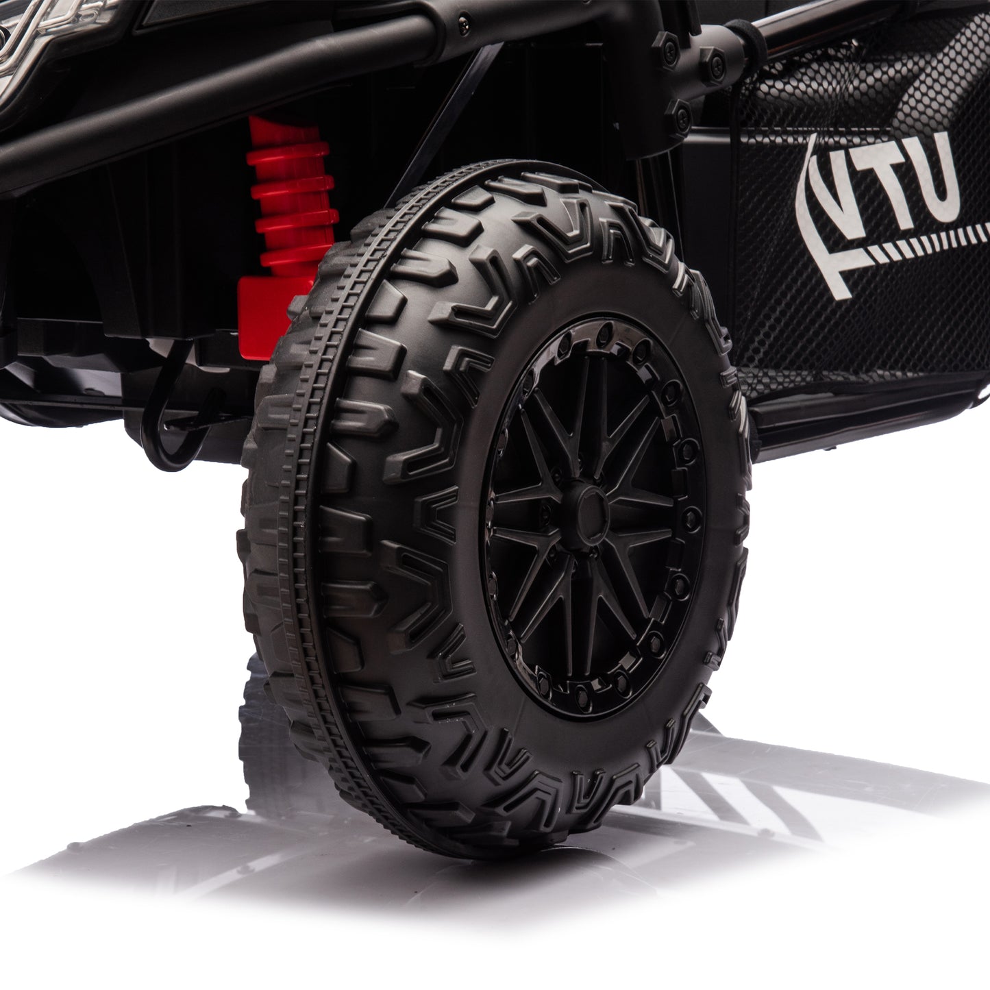 24V Two-seater Kids Ride On UTV w/Parents Control,20in seat width,400W Super high power,Four-wheel Suspension,Bluetooth,MP3,USB,LED Light,Horn,Rear storage space,Speeds 3.73-4.97MPH For Kids aged 3+.