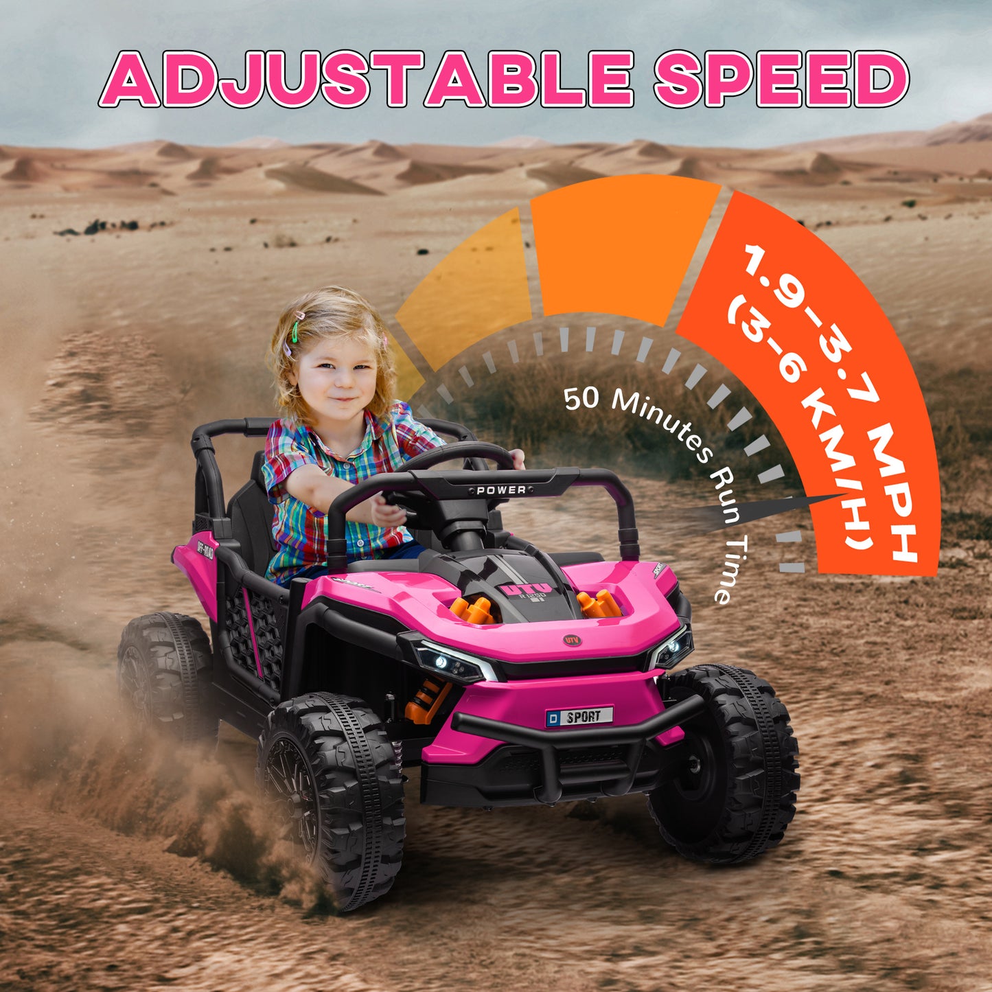 Qaba 12V Kids UTV, Battery Powered Ride on Truck, 3.7 MPH Off-Road Electric Car with Remote Control, 4-Wheel Suspension, LED Headlights, 3 Speeds, Horn & Music, for Boys and Girls, Pink