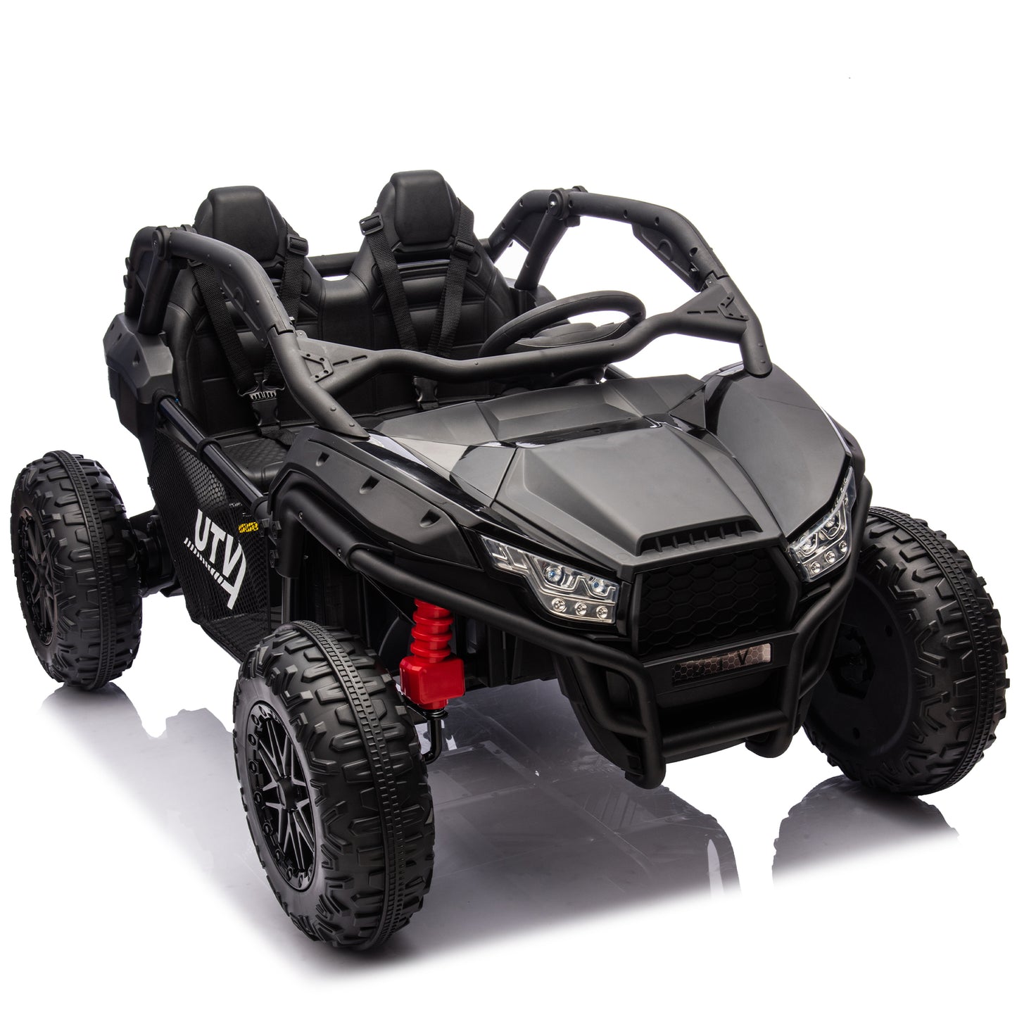 24V Two-seater Kids Ride On UTV w/Parents Control,20in seat width,400W Super high power,Four-wheel Suspension,Bluetooth,MP3,USB,LED Light,Horn,Rear storage space,Speeds 3.73-4.97MPH For Kids aged 3+.