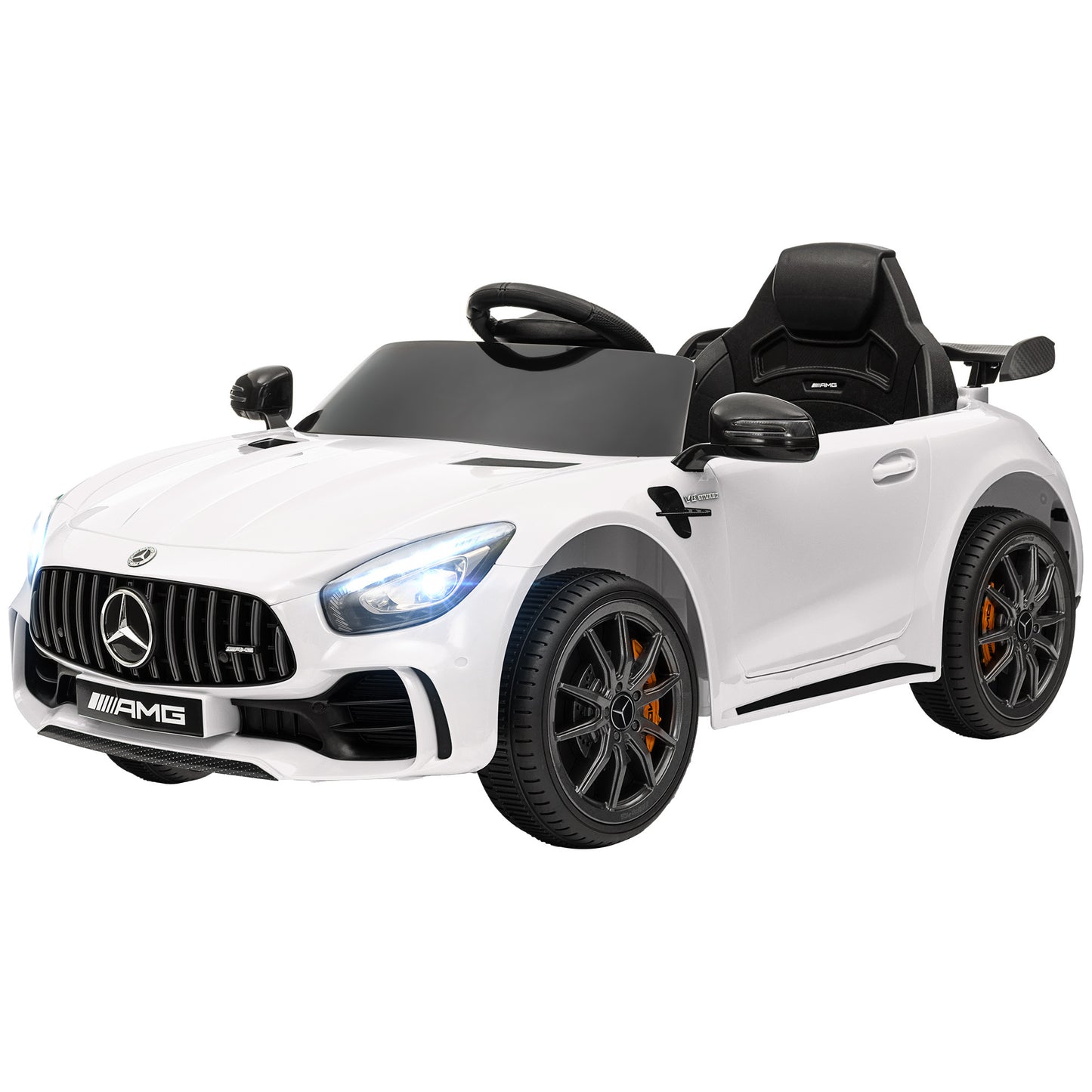 Qaba Mercedes-Benz AMG GTR Licensed 12V Kids Ride on Car, Battery Powered Kids Electric Car with Remote Control, Transport Wheels, Soft Start, Lights, Music, Horn & 3 Speeds for 3-6 Years, White