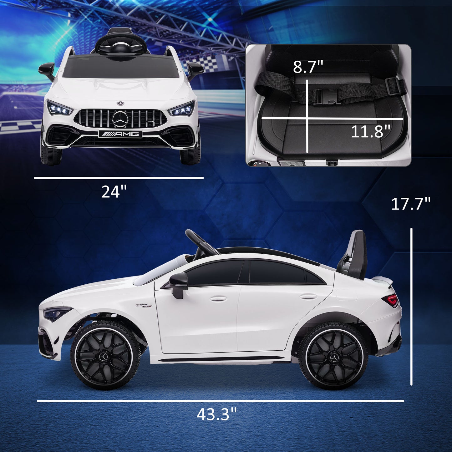 Qaba Mercedes-Benz AMG CLA 45 Licensed 12V Kids Electric Car, Battery Powered Ride on Car with Remote Control, Transport Wheels, Spring Suspension, LED Lights, Music Horn, White