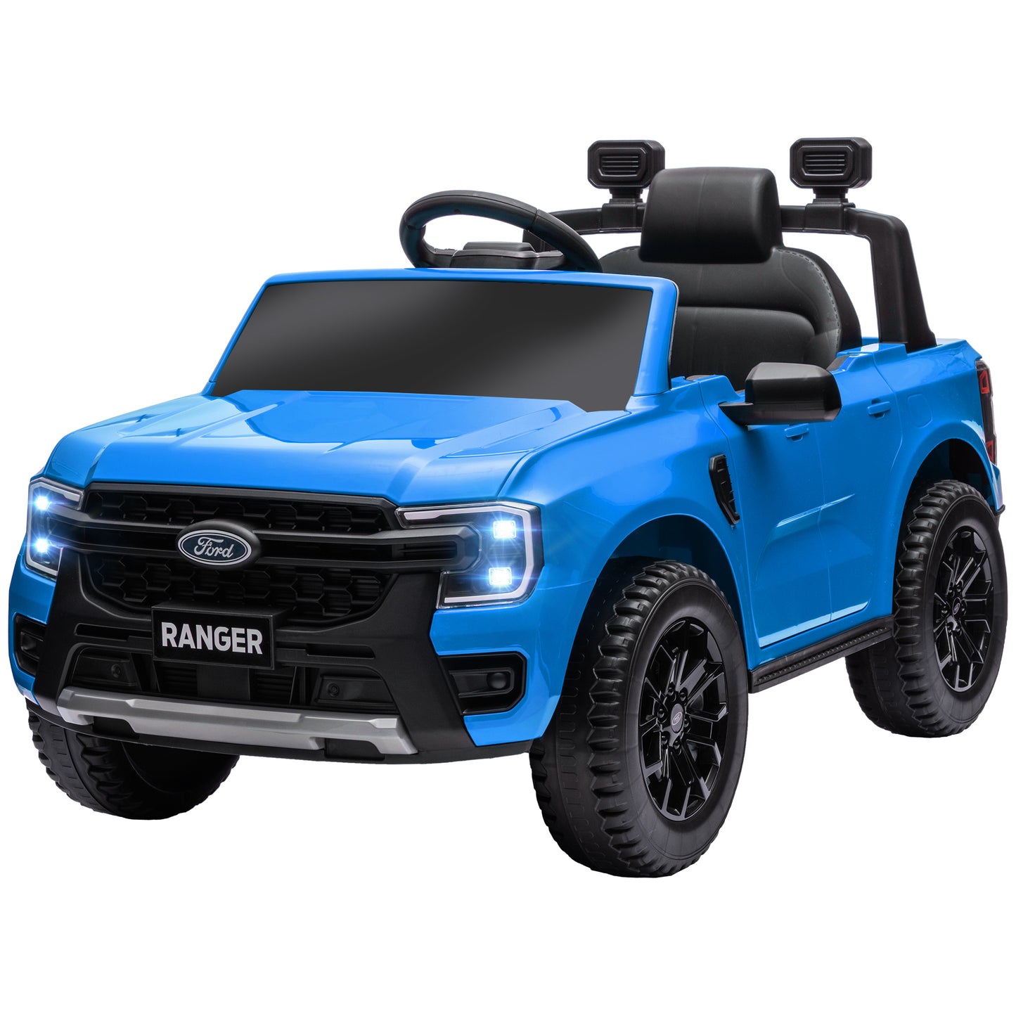 Qaba Ford Ranger Licensed 12V Kids Ride on Truck, Toddler Electric Car with Remote Control, Toy Storage, Spring Suspension, LED Headlights, Music Horn, for Ages 3-6 Years, Blue