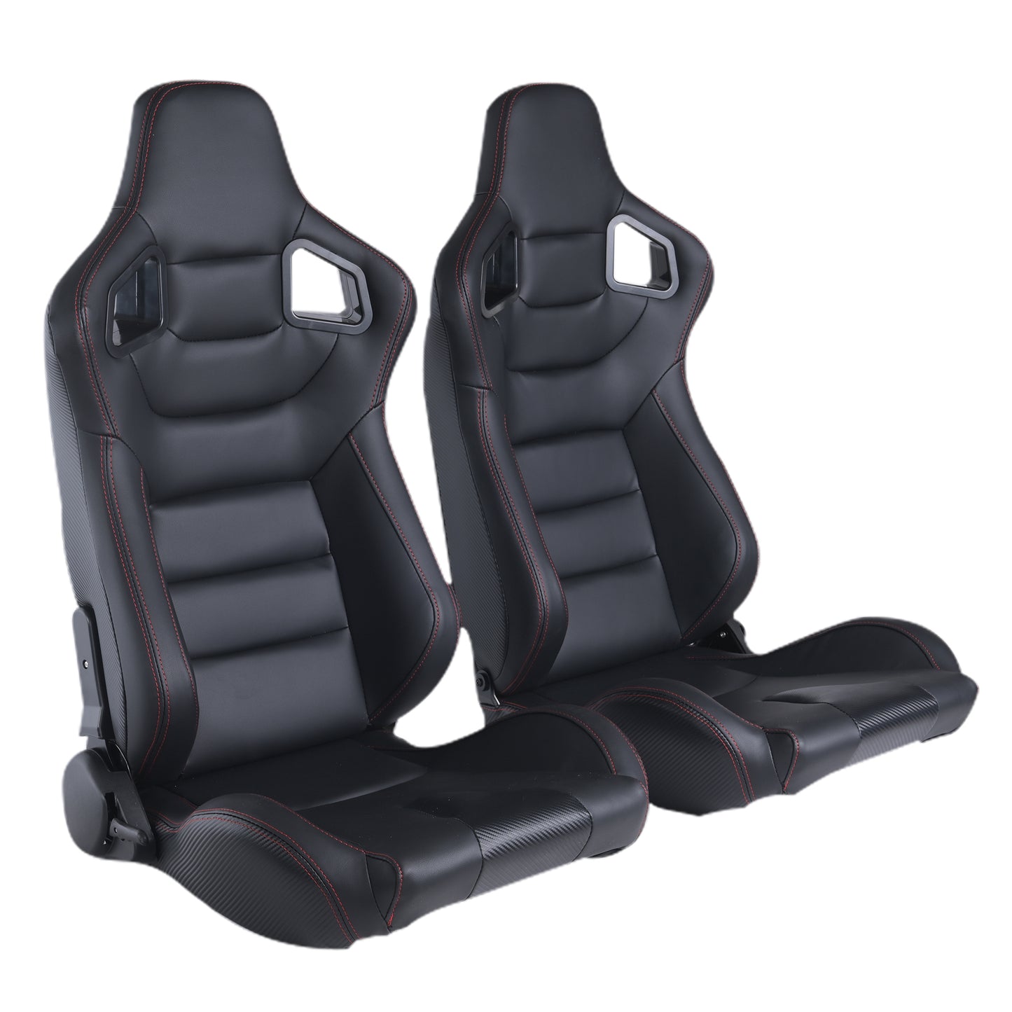 RACING SEAT ALL BLACK SIMULATOR LEATHER WITH DOUBLE SLIDER 2PCS