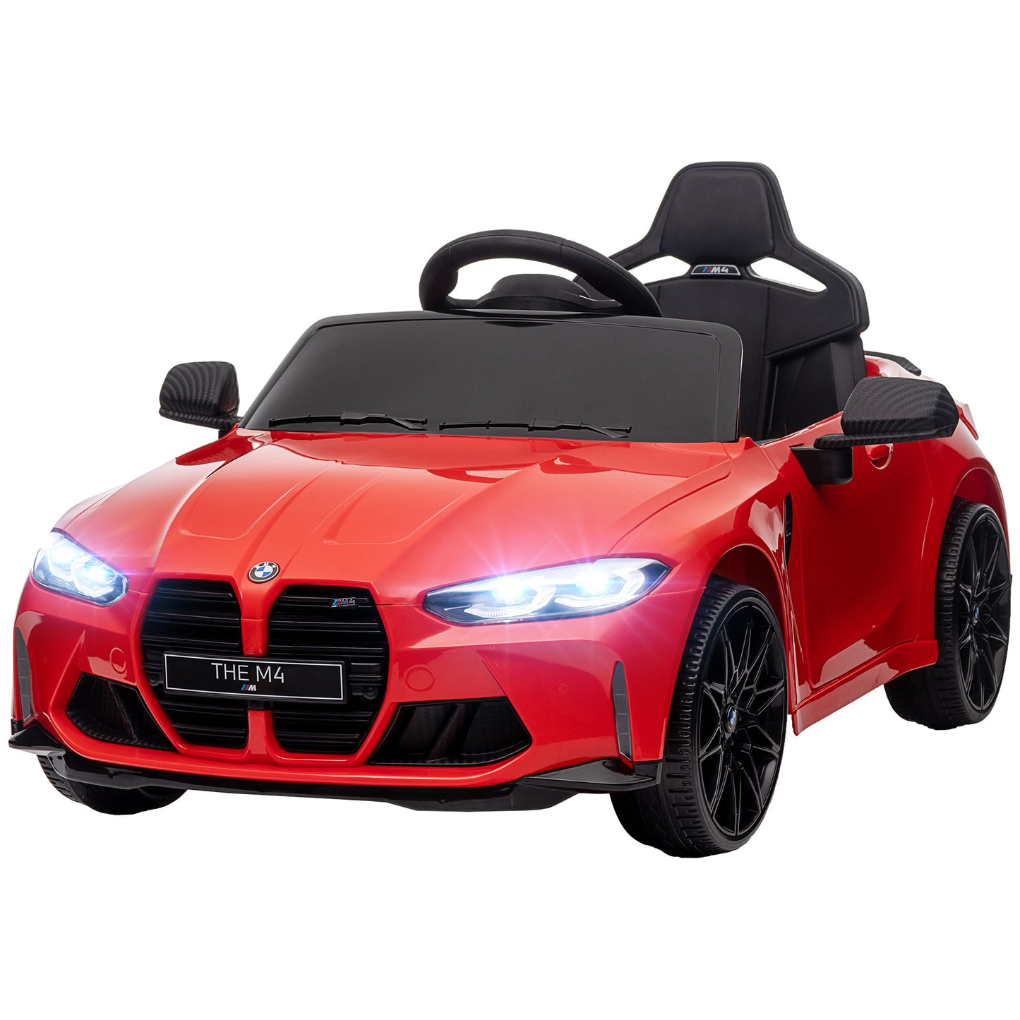 Qaba BMW M4 Licensed Kids Electric Car, 12V Ride On Car with Parent Remote Control, Suspension, Handle Attachment, Battery Powered Kids Car with LED Lights, Music, Soft Start, Red