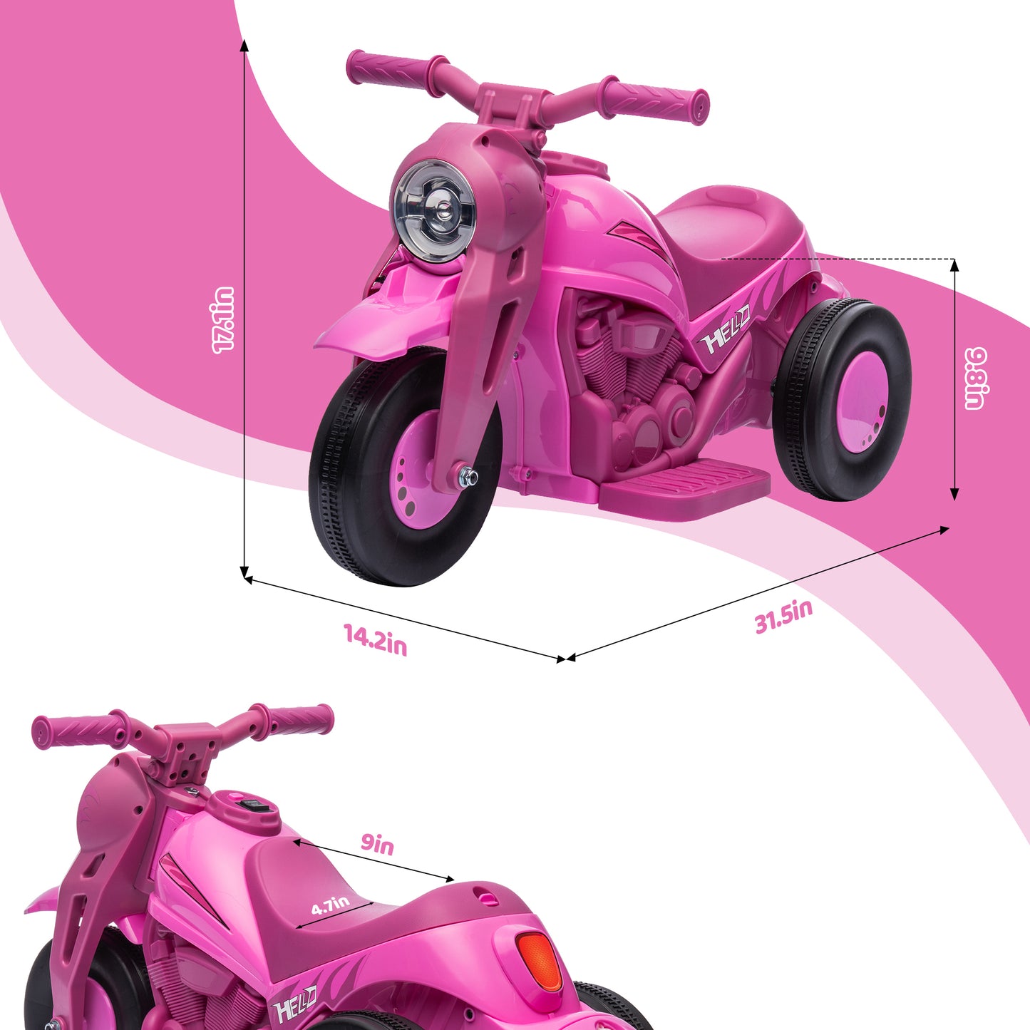 Qaba Ride on Bubble Car, 6V Kids Motorcycle, 3 Wheeled 2 MPH Electric Motorbike for Toddler with LED Headlight, Music, Forward & Reserve, Pink