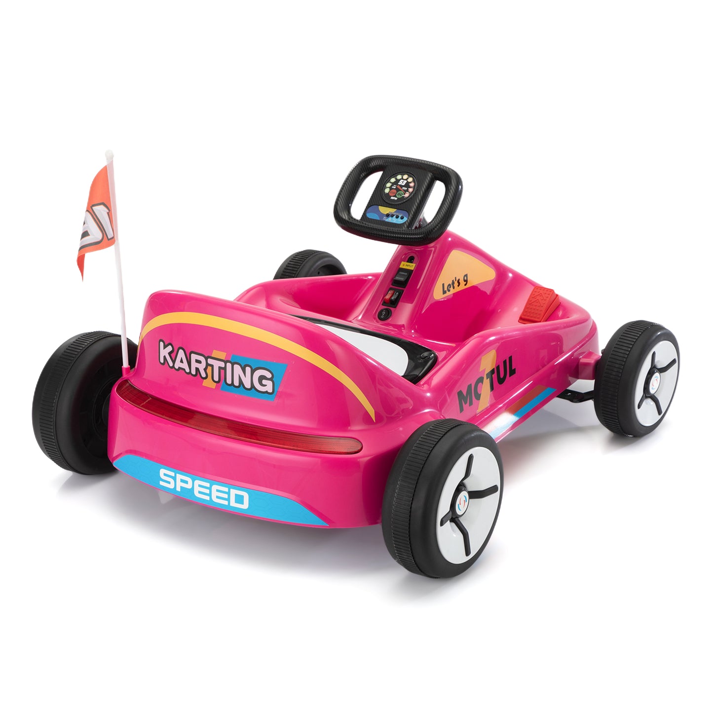 12V Kids Ride On Go Kart, Electric 4-Wheeler Car with Remote Control, Cushioned Seat, LED Lights, MP3 Music, Bluetooth, Pedal Control, Battery Powered Vehicle for 3-8 Years Old, Rose Red