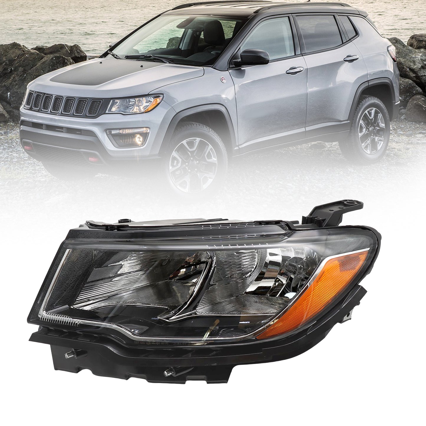 Halogen Headlights Assembly Fit for 2017-2021 Jeep Compass OE Factory Style Headlights, Left/Driver side