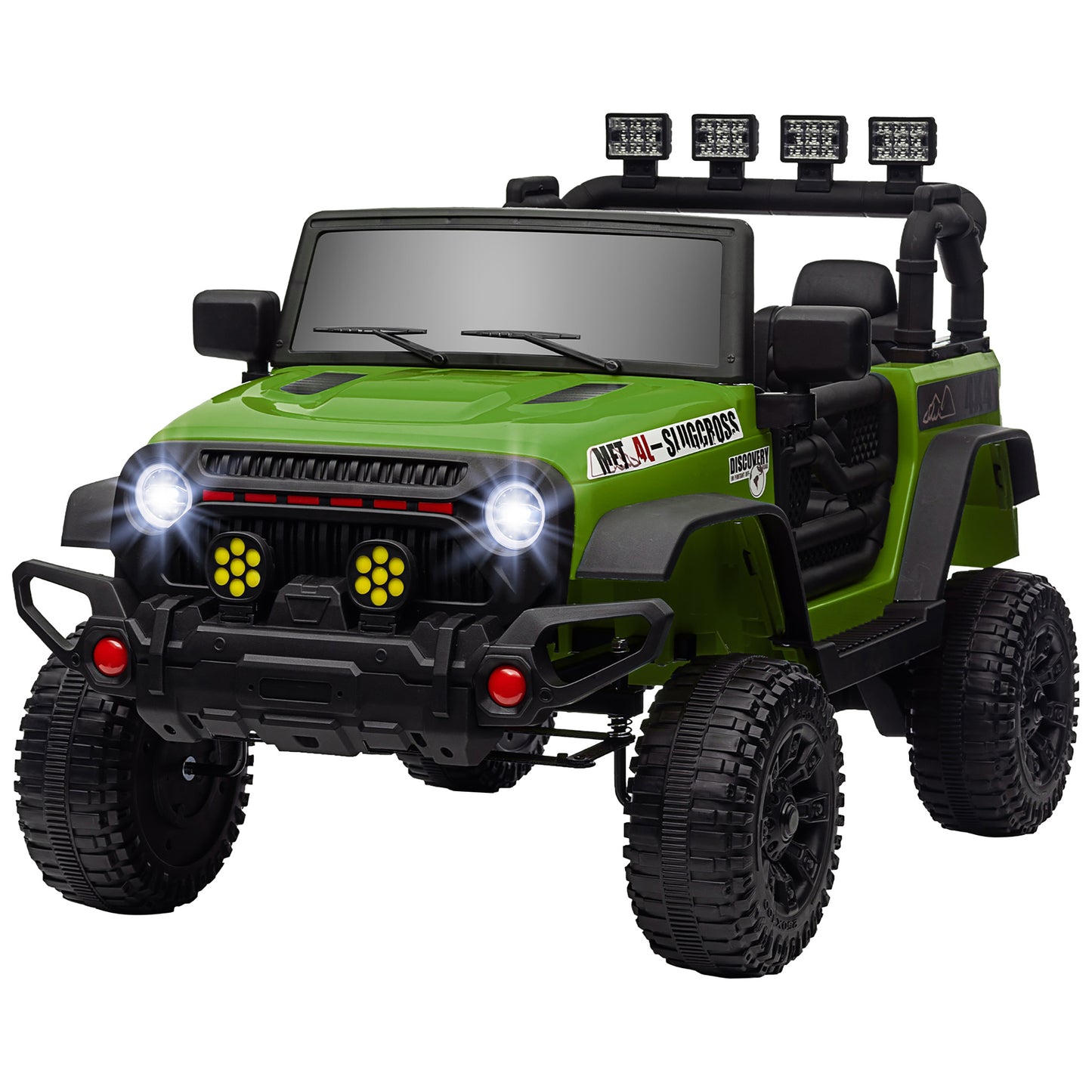 Qaba 12V Ride on Truck, Electric Car for Kids, Battery Powered Ride on Car, Parent Remote, 4 Suspension Wheels, Music Horn LED Lights, Green