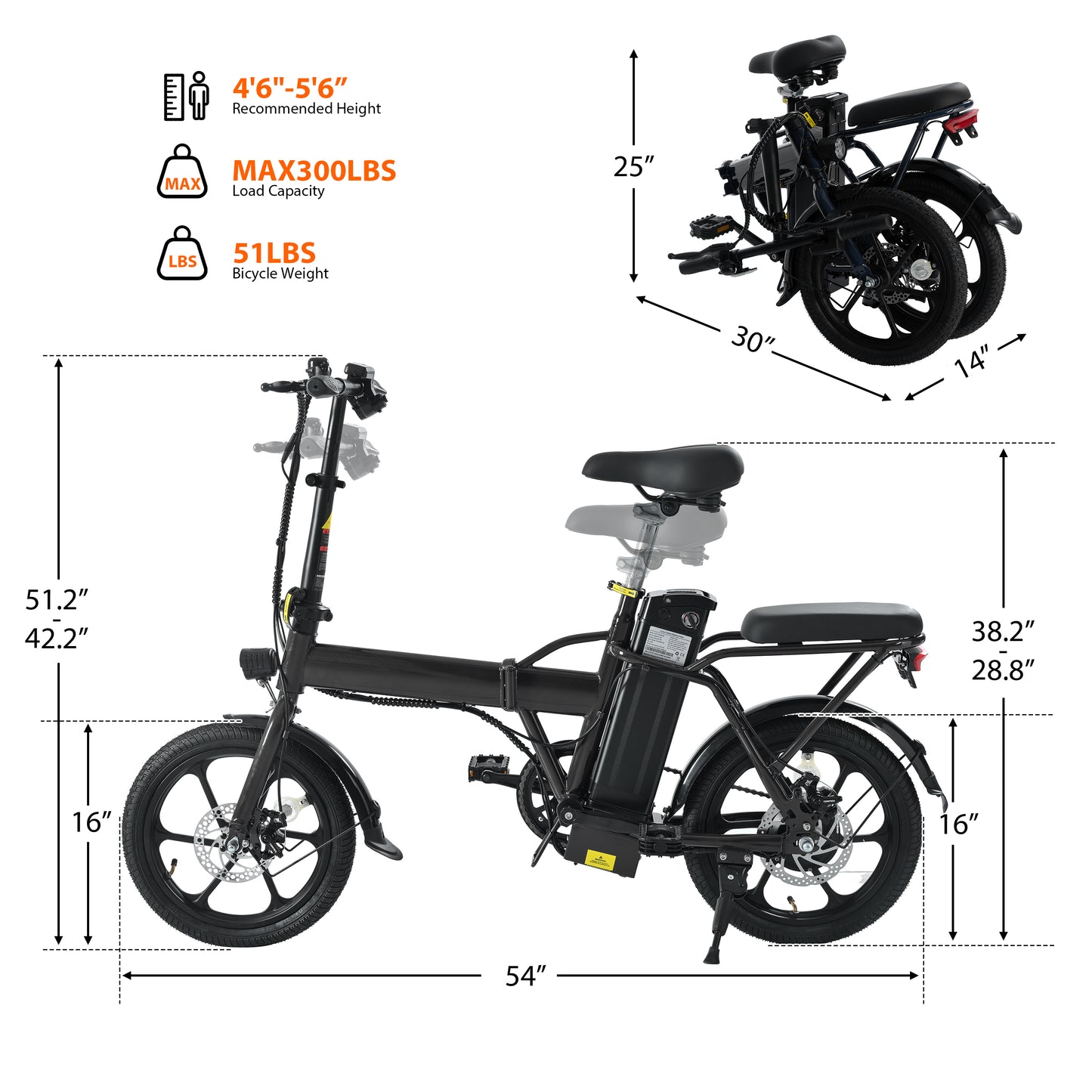 Adult Electric Bicycles 500 W Motor 15.5 MPH Max Speed, 16inch Tire, 42 V 10.4 AH Removable Battery for Electric Bike, Multi-Shock Absorption, City Commuter, Fold able Adult Electric Bicycle