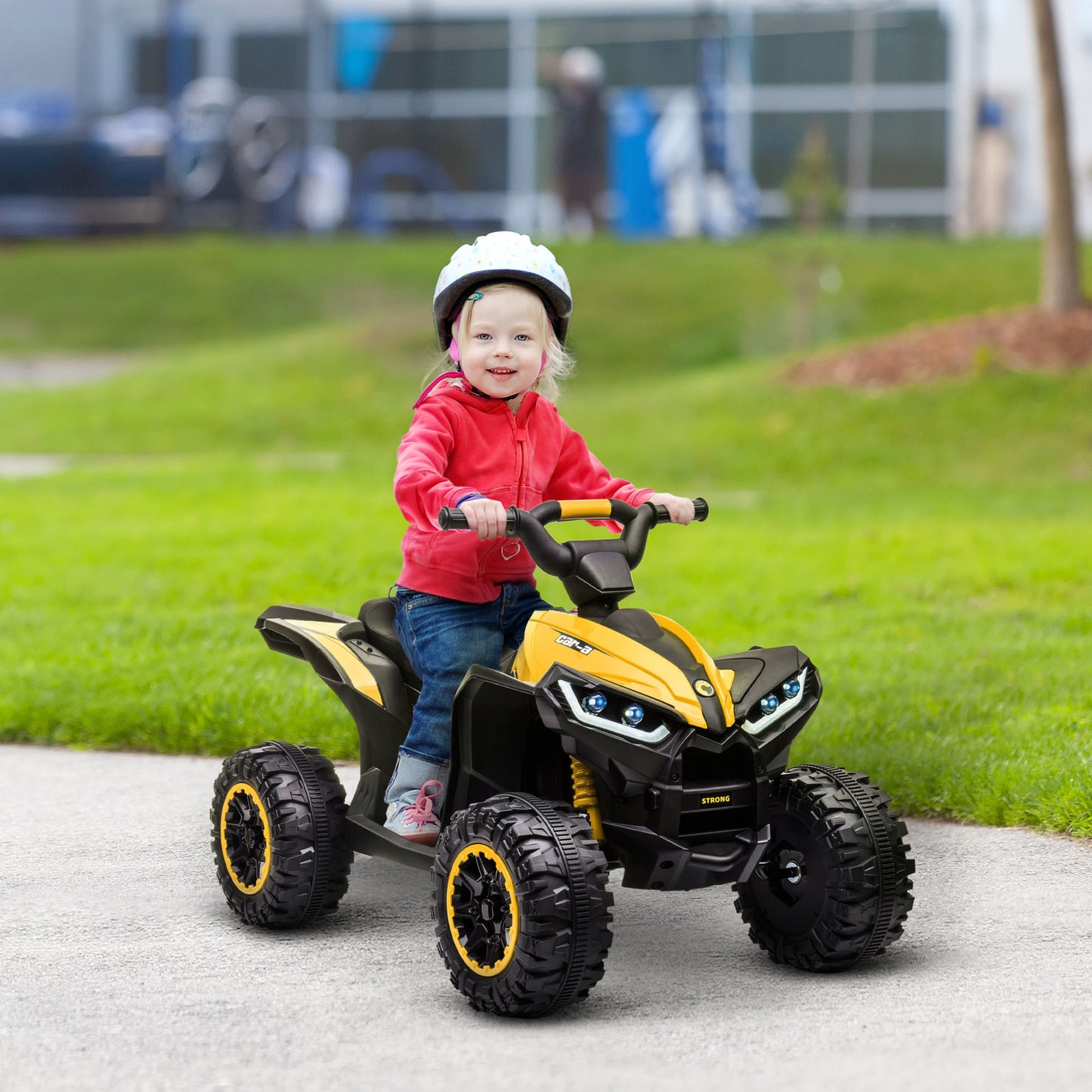 12V Kids ATV Quad Car with Forward & Backward Function, Four Wheeler for Kids with Wear-Resistant Wheels, Music, Electric Ride-on ATV for Toddlers Ages 3+ Years Old, Yellow