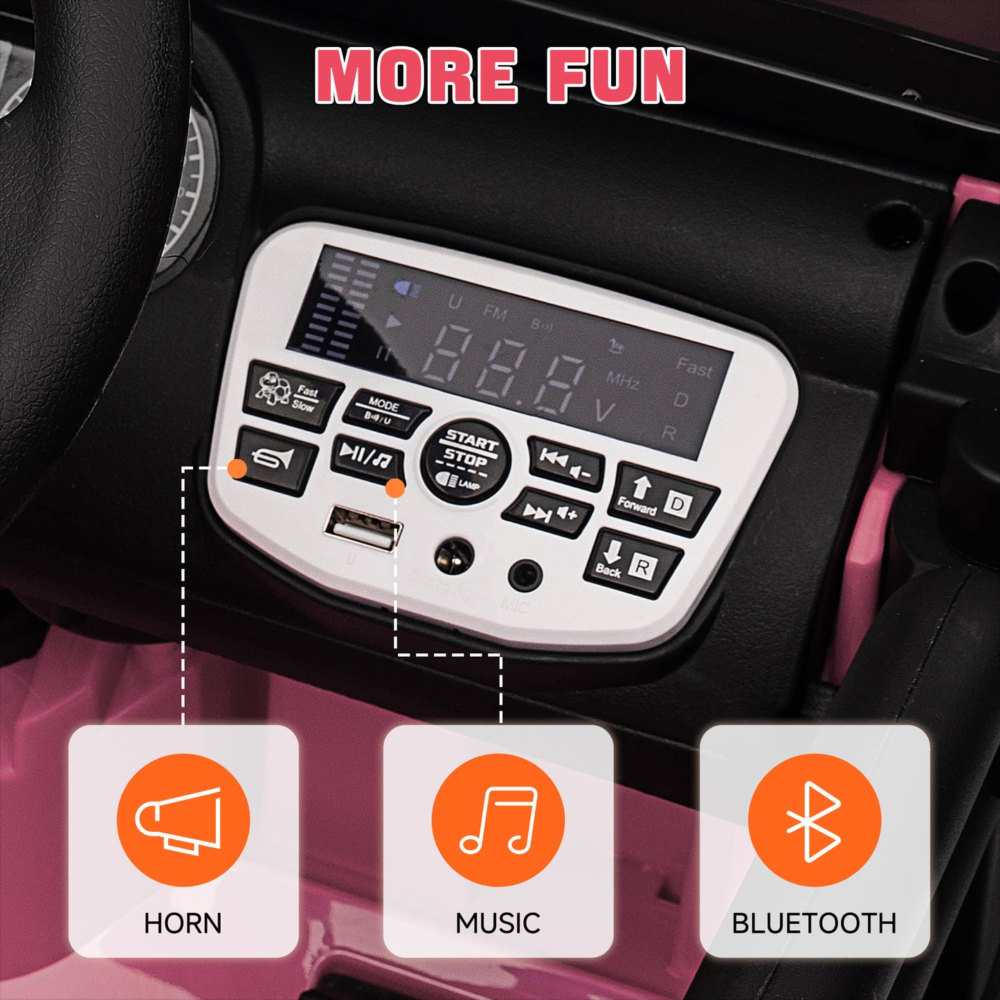 Qaba 12V Ride on Truck, Electric Car for Kids, Battery Powered Ride on Car, Parent Remote, 4 Suspension Wheels, Music Horn LED Lights, Pink