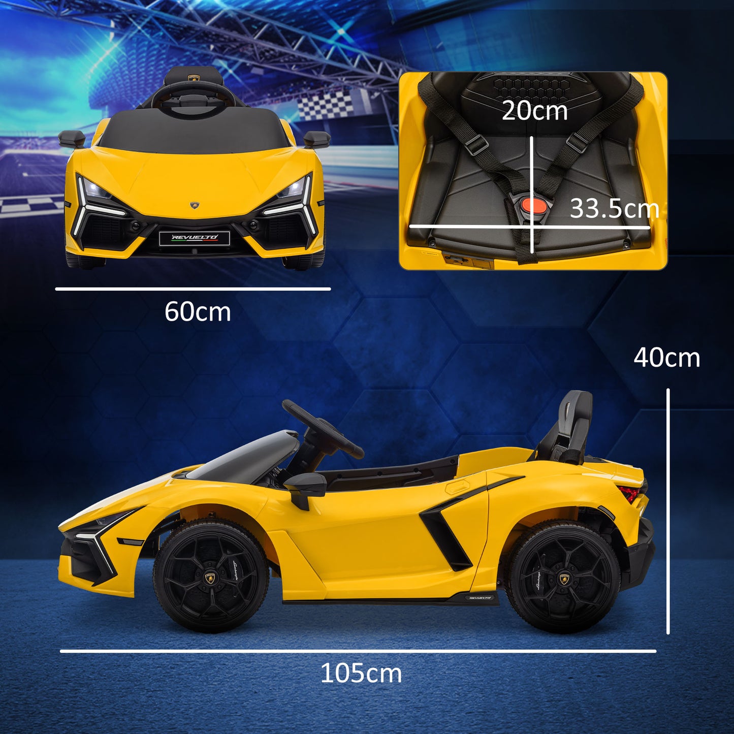 Qaba Lamborghini Revuelto Licensed 12V Kids Electric Car, Battery Powered Ride on Car with Hydraulic Doors, Remote Control, Transport Wheels, Spring Suspension, Music, Lights, 3 Speeds, Yellow