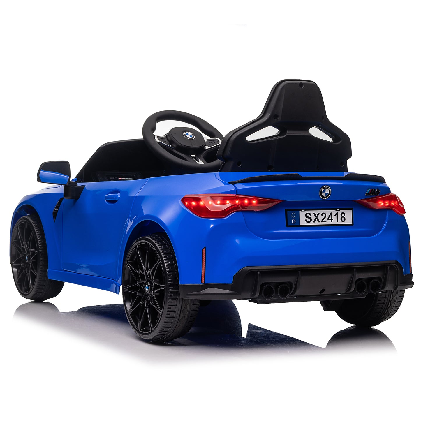 BMW M4 12v Kids ride on toy car 2.4G W/Parents Remote Control,Three speed adjustable,Power display, USB,MP3 ,Bluetooth,LED light,story,A handle with wheels and a pull, easy to carry