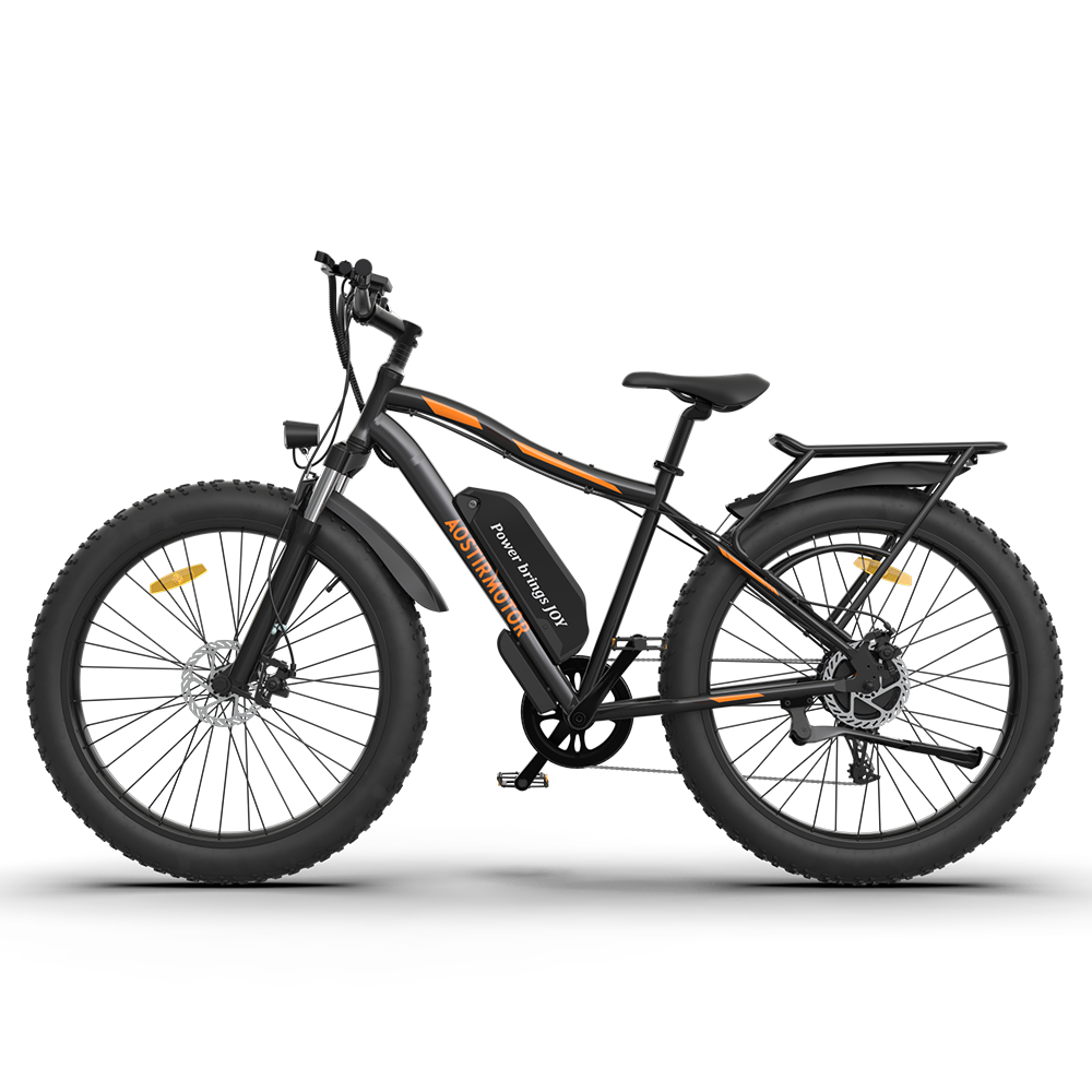 AOSTIRMOTOR S07-B 26' 750W Electric Bike Fat Tire P7 48V 12.5AH Removable Lithium Battery for Adults with Detachable Rear Rack Fender(Black)