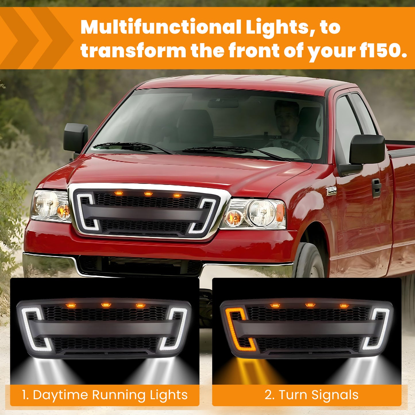 Front Grille Guard for 2004-2008 Ford F150 with LED Lights