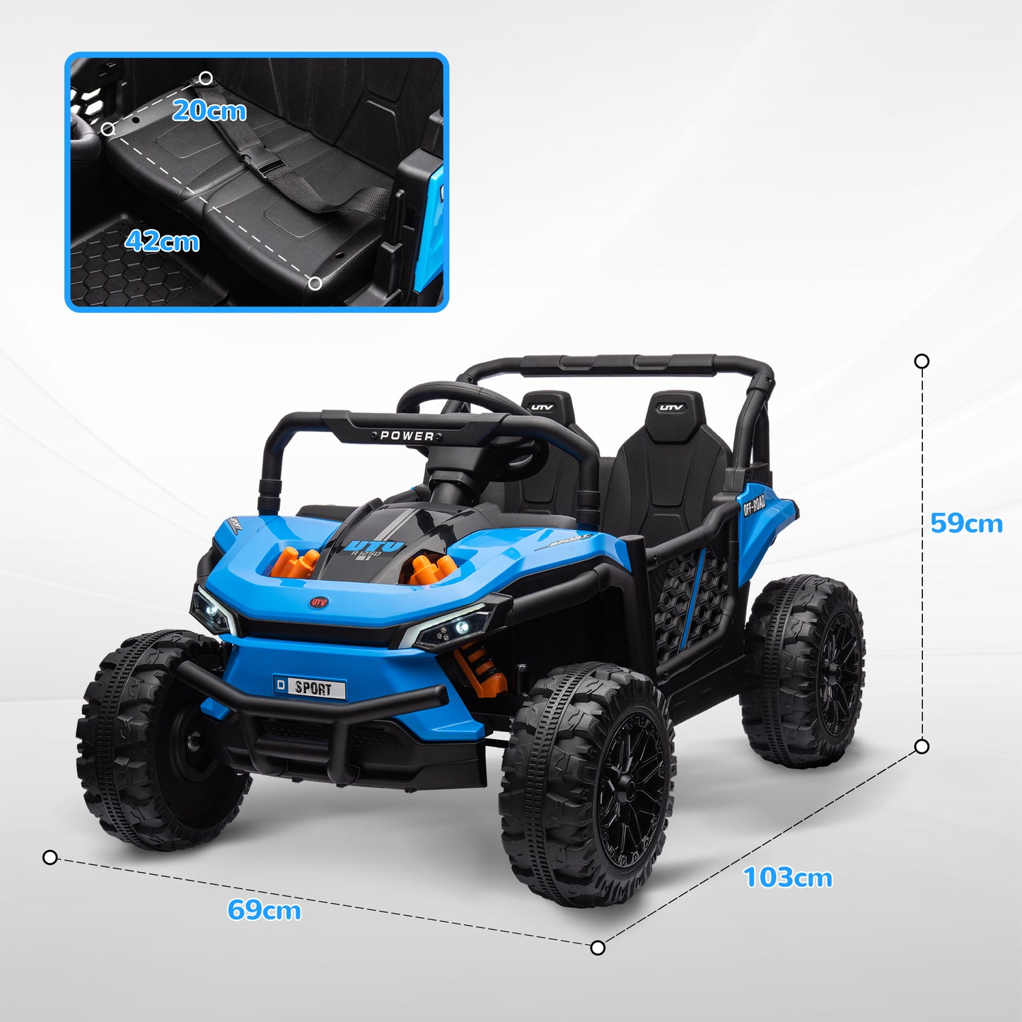 Qaba 12V Kids UTV, Battery Powered Ride on Truck, 3.7 MPH Off-Road Electric Car with Remote Control, 4-Wheel Suspension, LED Headlights, 3 Speeds, Horn & Music, for Boys and Girls, Blue