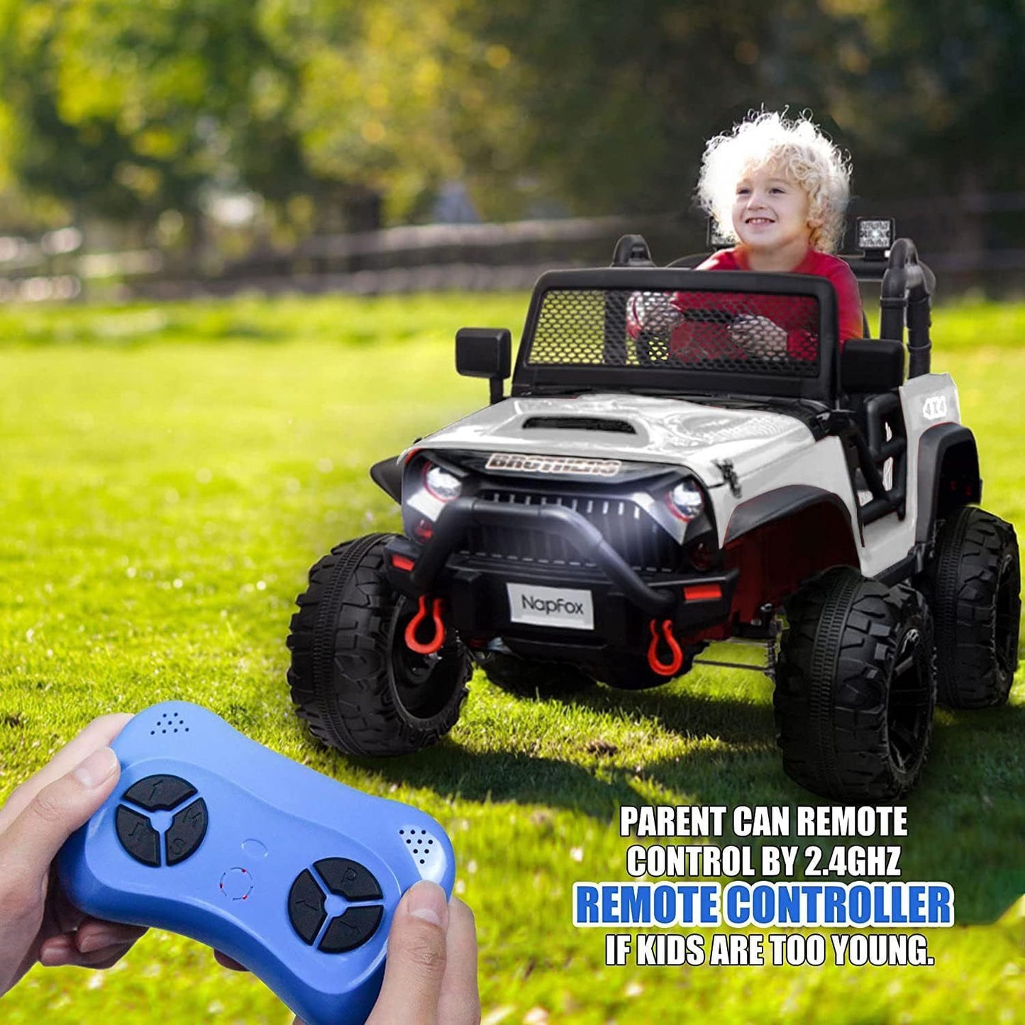 24V Ride on Car Truck with Remote Control, 2 Seater Kids Electric Car, Spring Suspension, 9Ah Battery Powered, 3 Speeds, Double Doors, Music Player