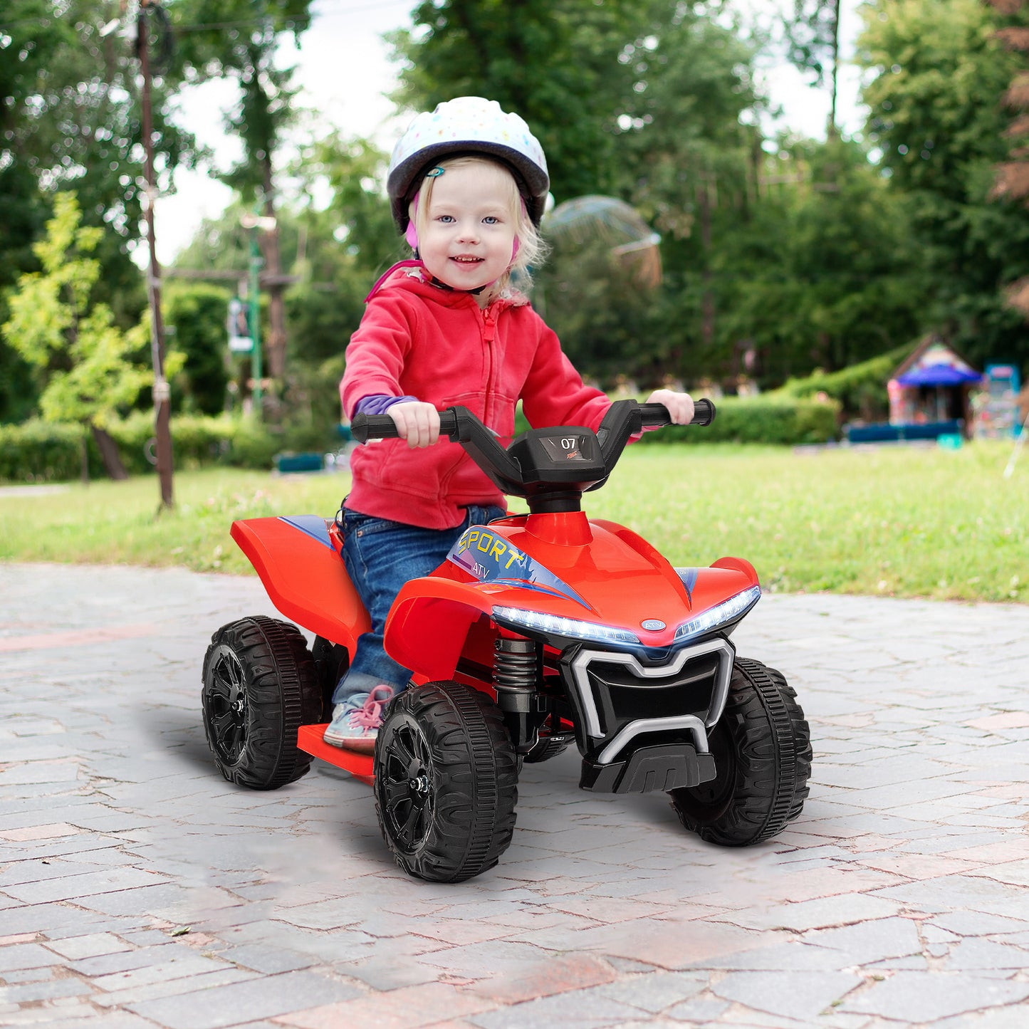 Qaba Kids ATV Quad, 6V Ride On Toy with 1.6MPH Max Speed, Rechargeable Battery, 4 Wheeler Battery Powered with Lights, Forward & Reverse for Toddlers, Red