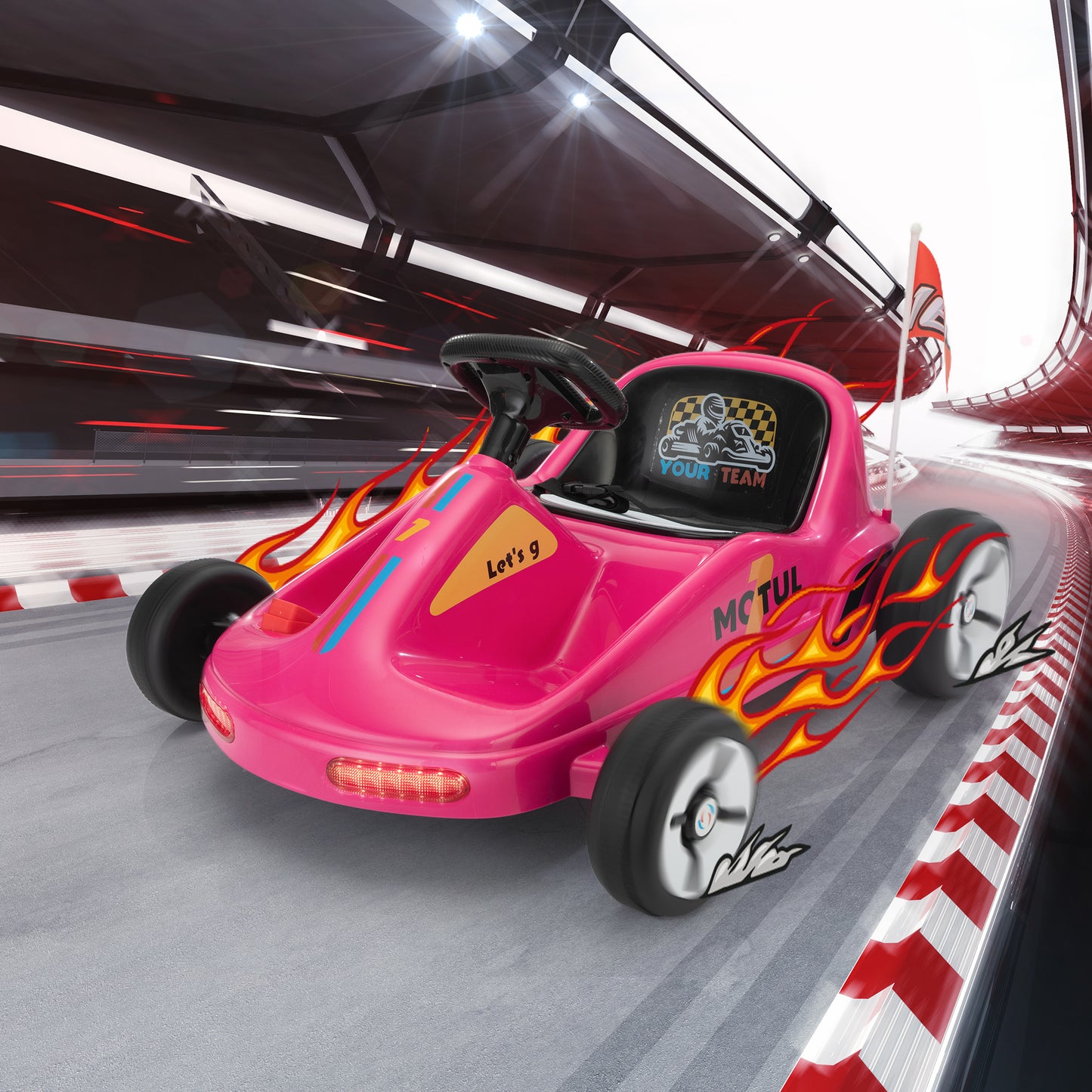 12V Kids Ride On Go Kart, Electric 4-Wheeler Car with Remote Control, Cushioned Seat, LED Lights, MP3 Music, Bluetooth, Pedal Control, Battery Powered Vehicle for 3-8 Years Old, Rose Red