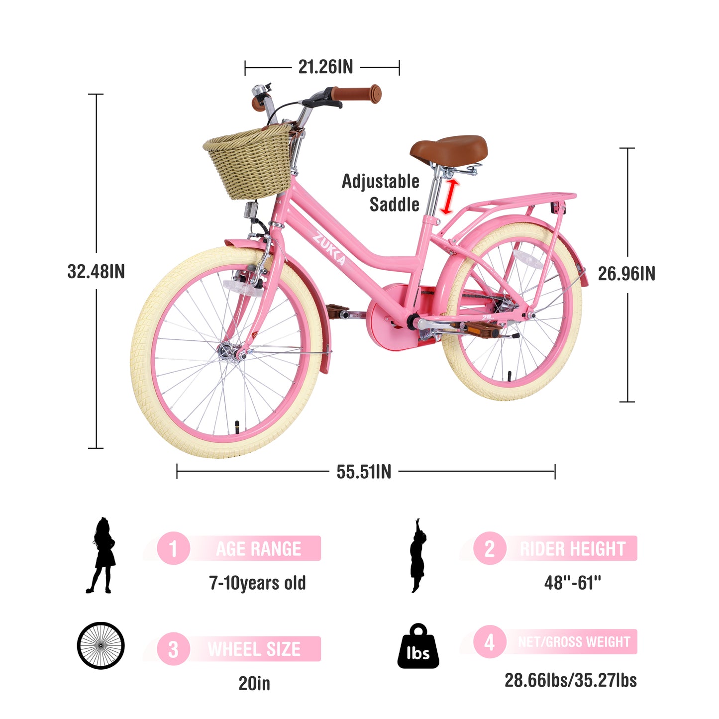 20 Inch Girls Bike Front Wheels Replacement with Solid Air Rubber Tire and Inner Tube