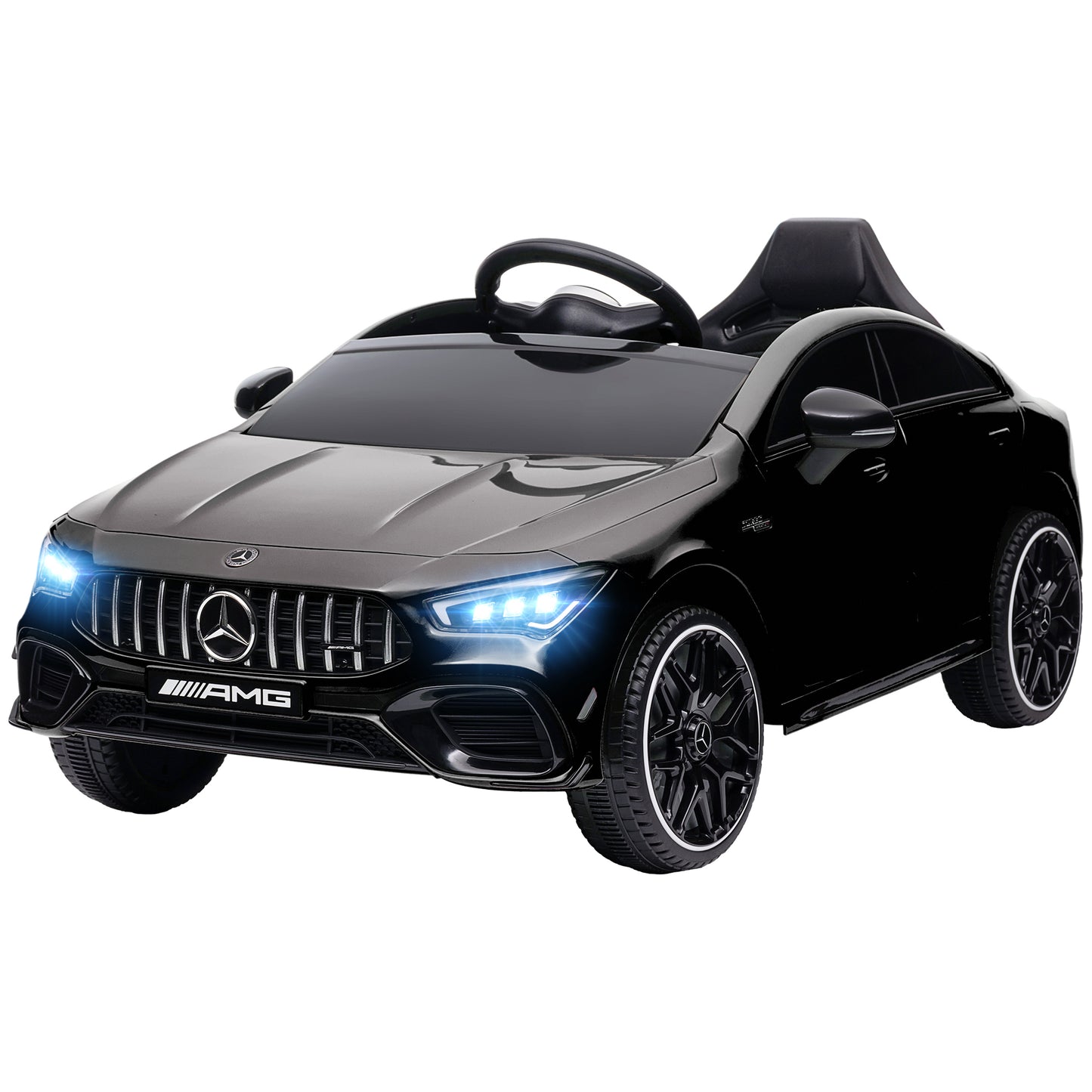 Qaba Mercedes-Benz AMG CLA 45 Licensed 12V Kids Electric Car, Battery Powered Ride on Car with Remote Control, Transport Wheels, Spring Suspension, LED Lights, Music Horn, Black