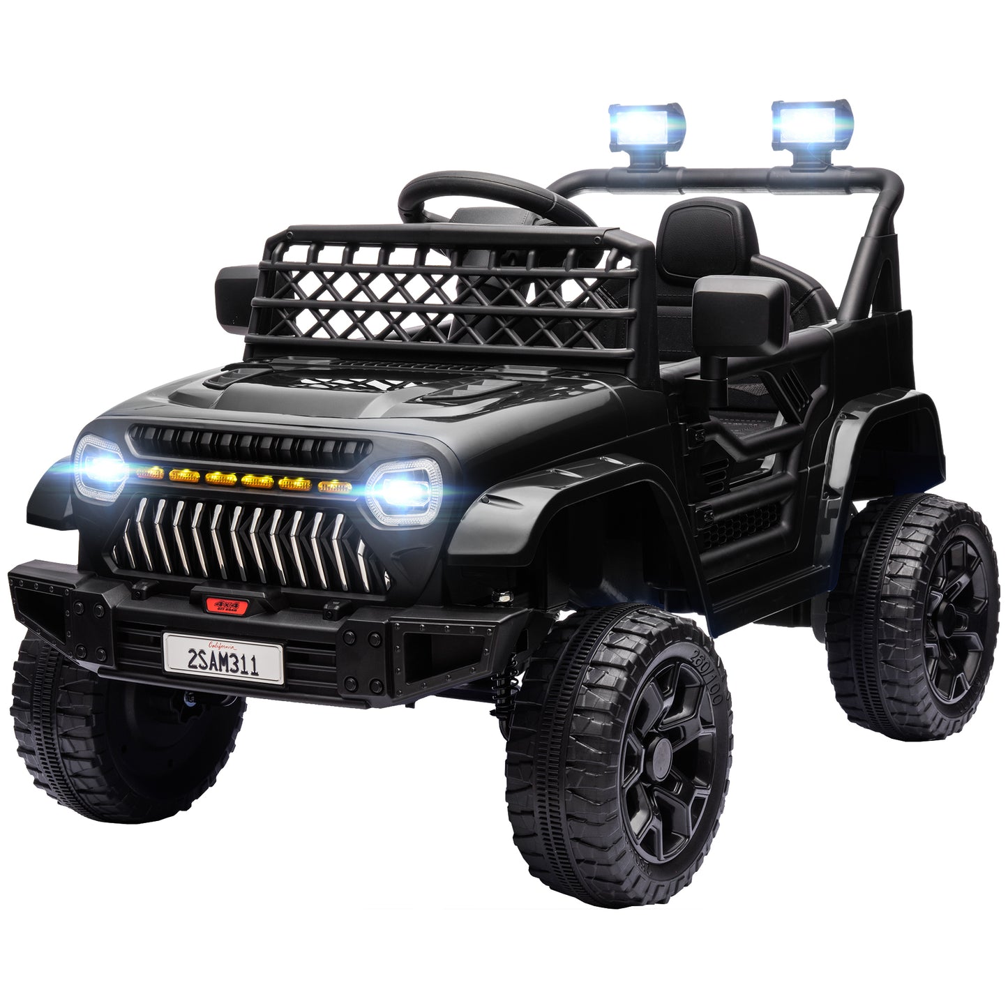 Qaba 12V Ride On Truck, Battery Powered Kids Electric Car UTV with 4 Suspension Wheels, Remote Control, 3 Speeds, LED Headlights, Horn, USB Music, Black