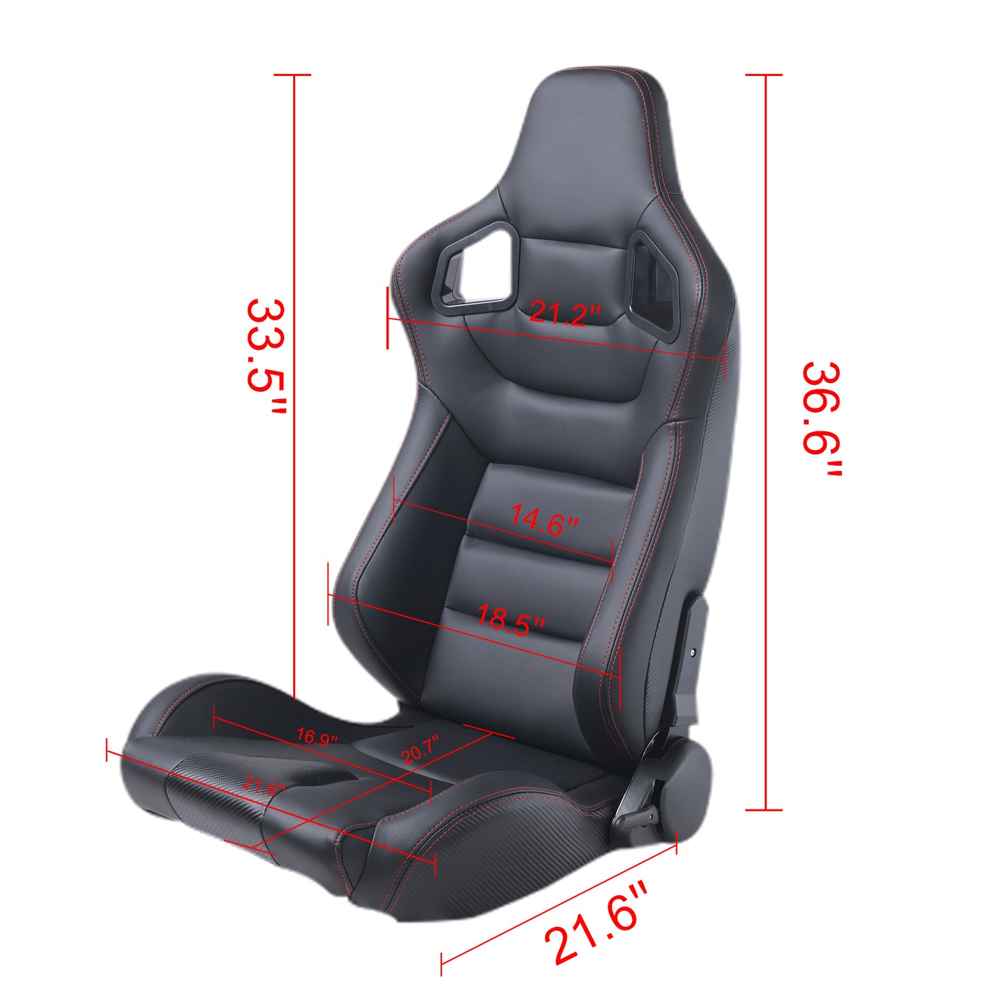 RACING SEAT ALL BLACK SIMULATOR LEATHER WITH DOUBLE SLIDER 2PCS