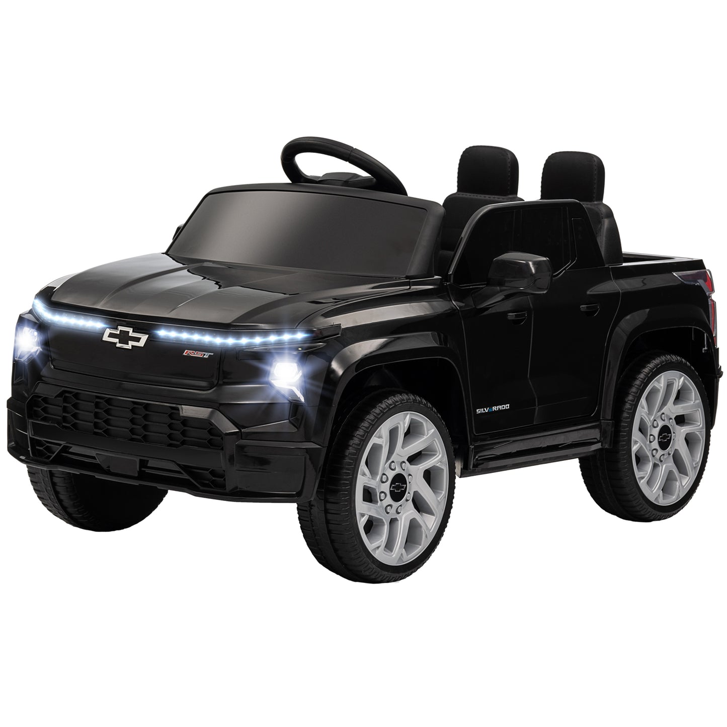 Qaba 12V Kids Electric Car, Chevrolet Silverado EV RST Licensed Ride on Car with Parent Remote Control, Spring Suspension, Soft Start, Training Wheels, LED Lights, Music, MP3, 3 Speed, Black