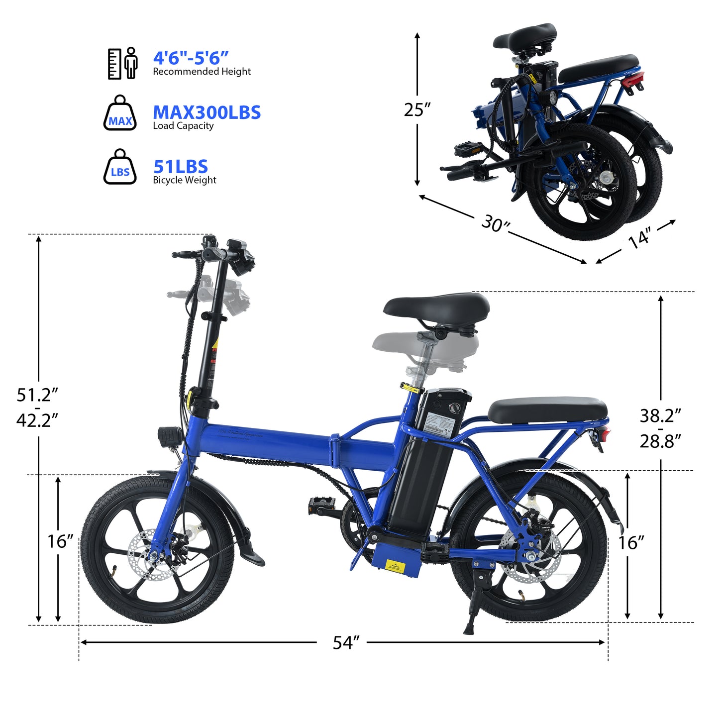 Adult Electric Bicycles 500 W Motor 15.5 MPH Max Speed, 16inch Tire, 42 V 10.4 AH Removable Battery for Electric Bike, Multi-Shock Absorption, City Commuter, Fold able Adult Electric Bicycle