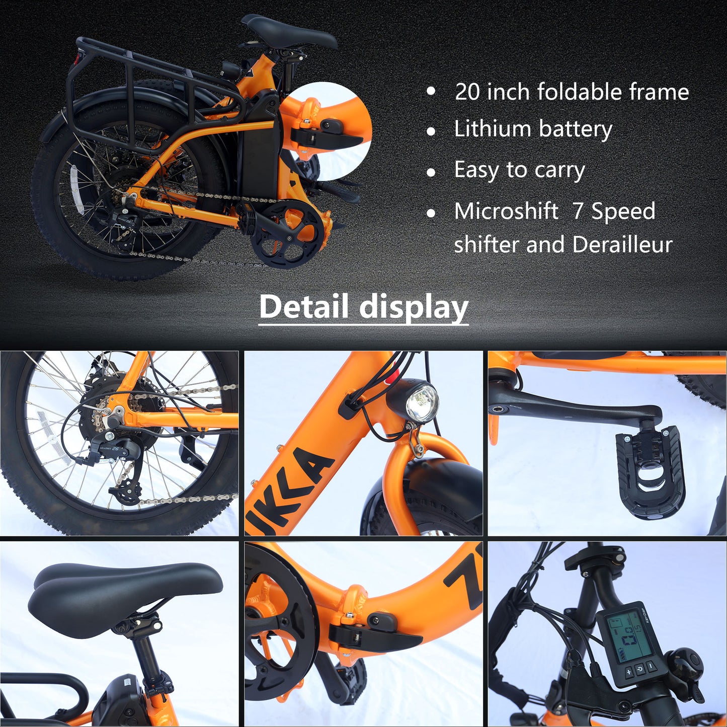 Electric Bike for Adults, 500W Motor 25MPH Max Speed, 48V 10AH Removable Battery, 20" Fat Tire Foldable Electric Bike and 7-Speed Electric Bicycles