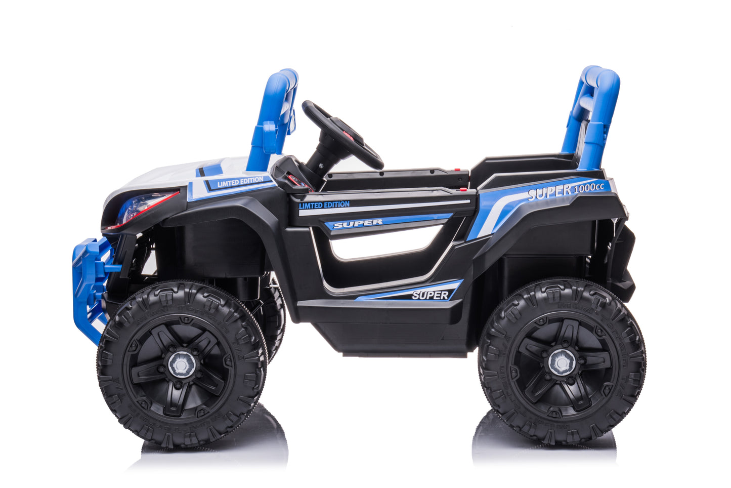 12V7A*1 30W*4 one button start, forward and backward, high and low speed, music, front light, power display, two doors can open, 2.4G R/C, seat belt four wheel absorber KIDS RIDE ON CAR