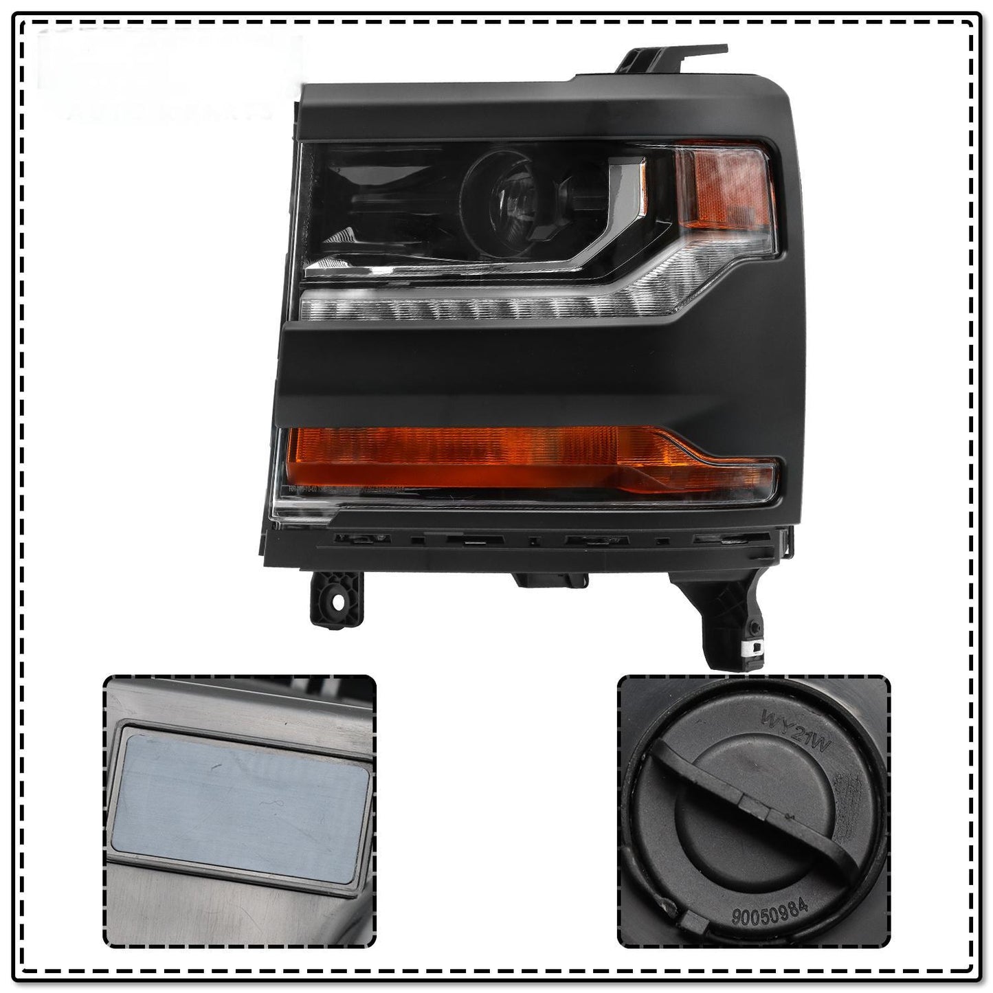 Black Housing Left/Driver Side HID Headlight Assembly Fit for 2016-2018 Chevy Silverado 1500, W/O Near/Far Light HID Bulb and Ballast, W/O Turn Signal Bulb, With LED Parking Light, GM2502451 84017968