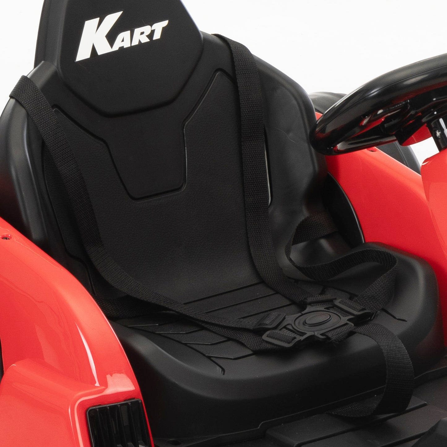 24V Electric Kids Go Kart, Battery Powered Outdoor Ride On Toy w/ 5 mph Max Speed, Music, Horn, Power Display, Protectors, Red and Black