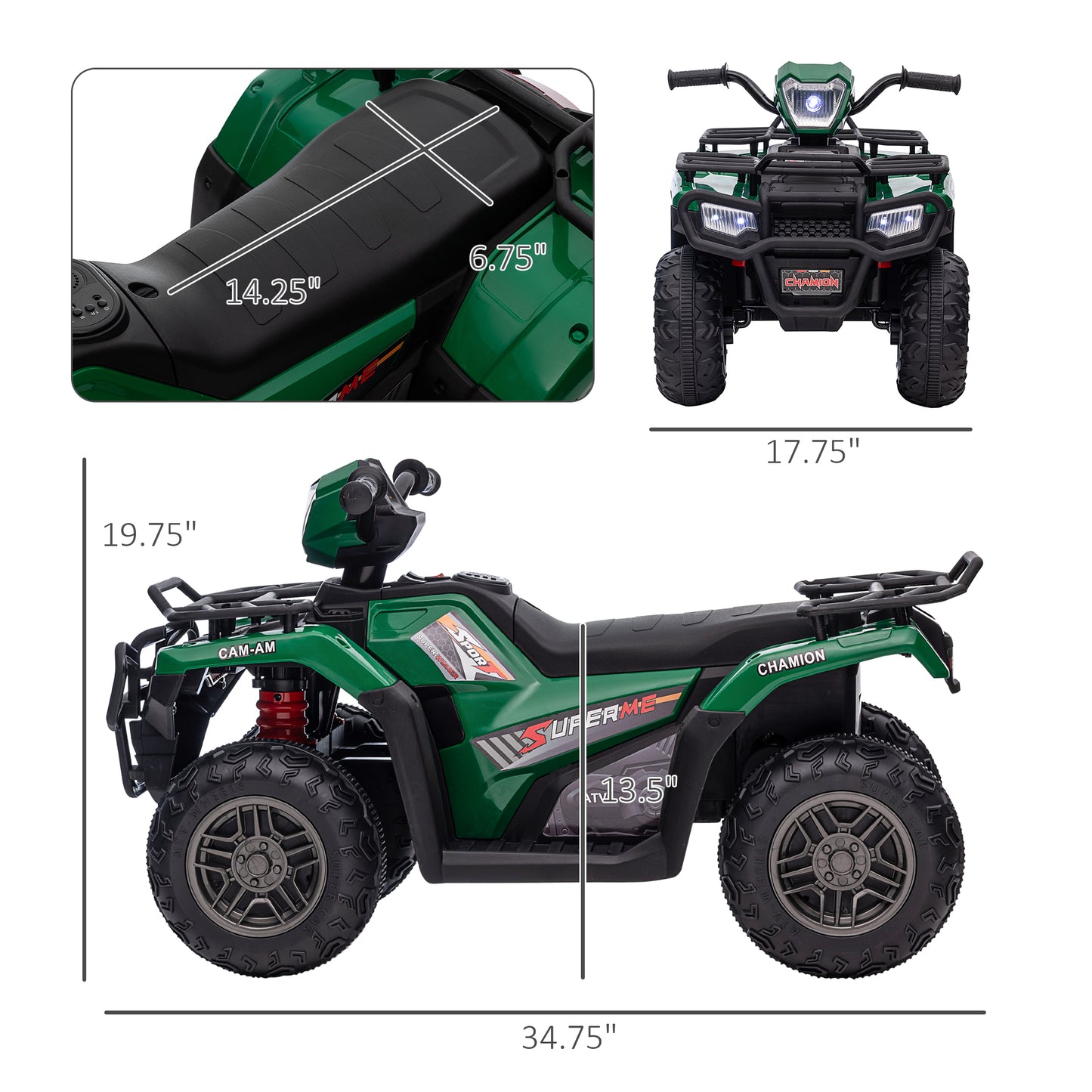 12V Kids ATV Battery-Operated with AUX Port & USB, Kids 4 Wheeler with Tough Wear-Resistant Tread, Electric Four Wheeler Kids Ride on Car Electric Car, Green