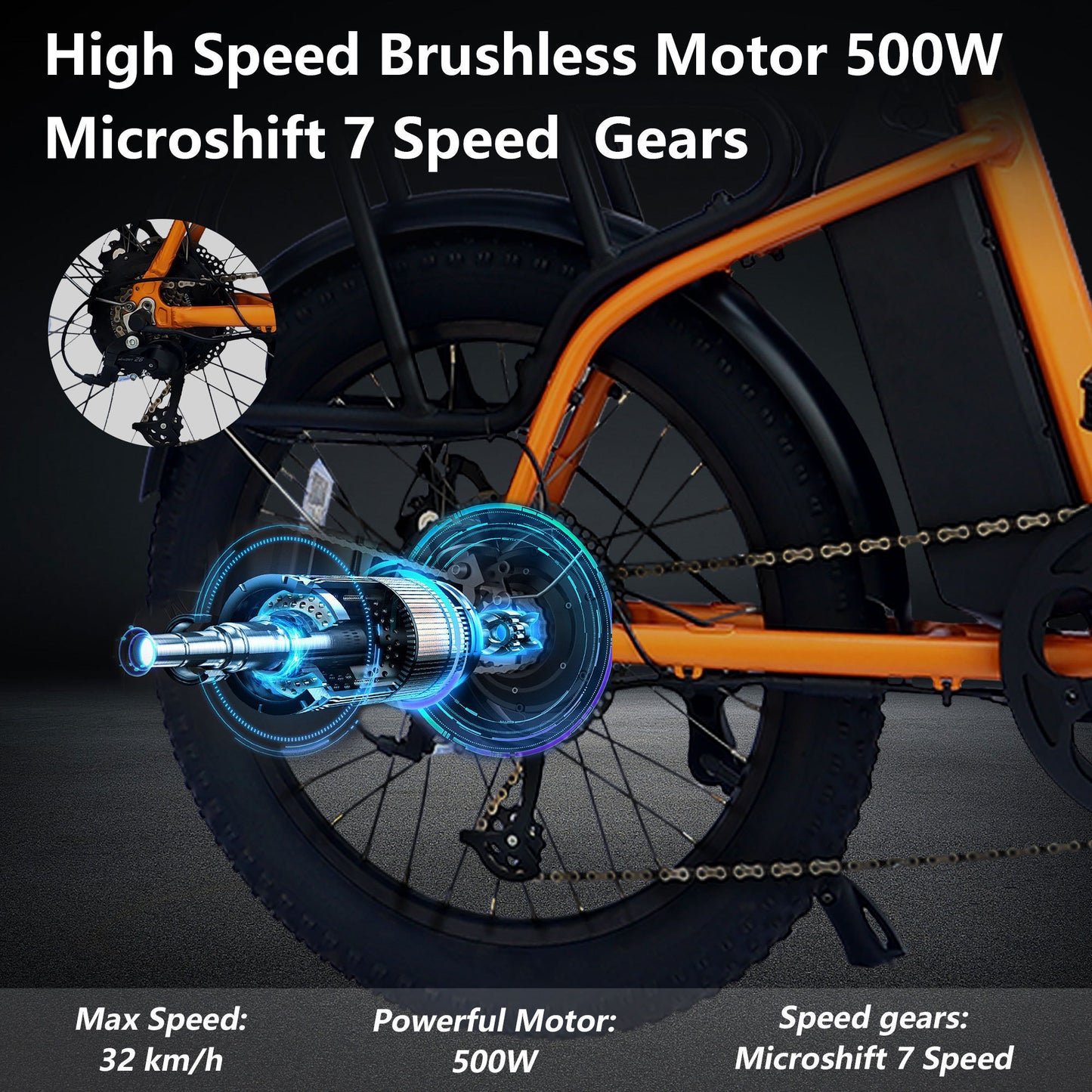 Electric Bike for Adults, 500W Motor 25MPH Max Speed, 48V 10AH Removable Battery, 20" Fat Tire Foldable Electric Bike and 7-Speed Electric Bicycles