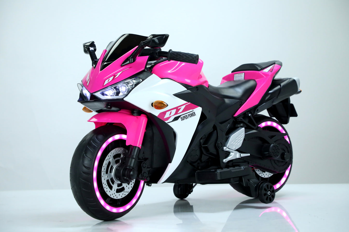 Electric motorcycle/ 12V Kids toys motorcycle/Kids electric car/electric ride on toys for 3 4 5 6 years Boys Girls with Training Wheels/manual throttle/ drive by hand/Lighting wheels
