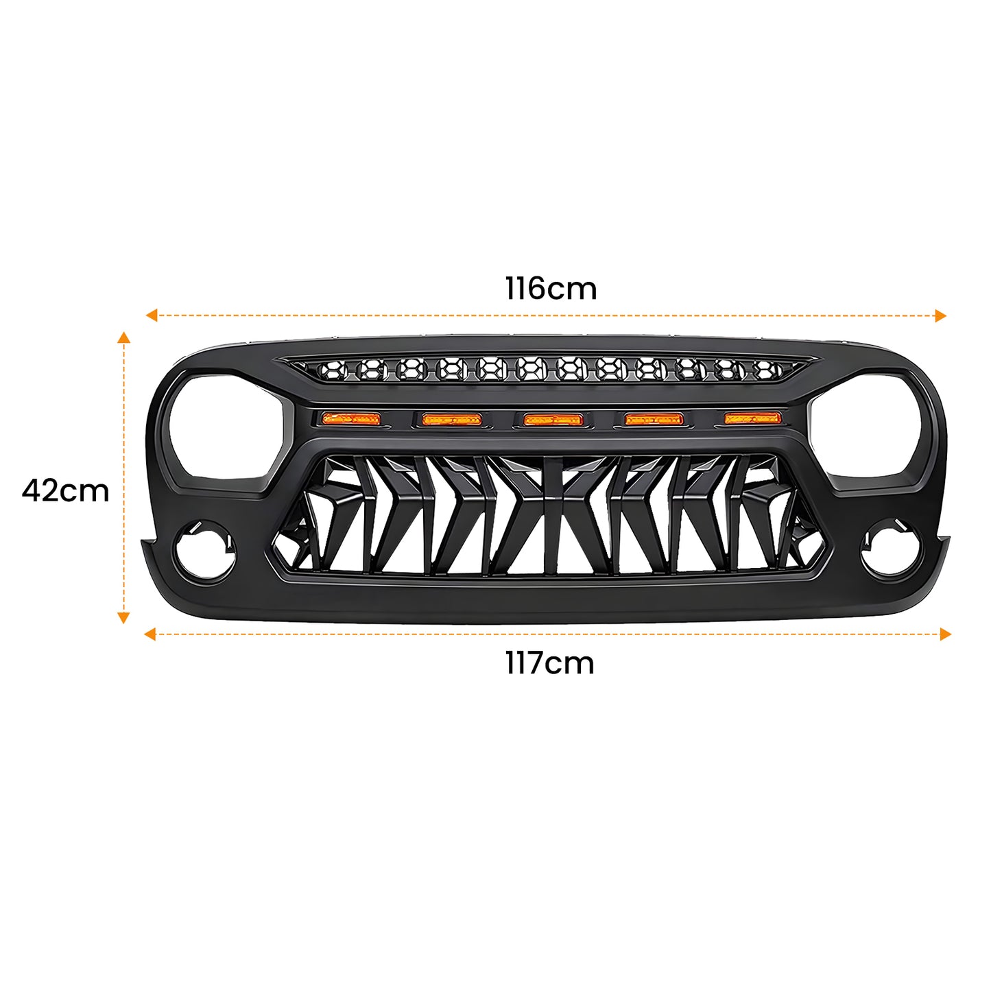 Front Matte Black Shark Grille Replacement Grill For Wrangler JK 2007-2018 with LED Lights